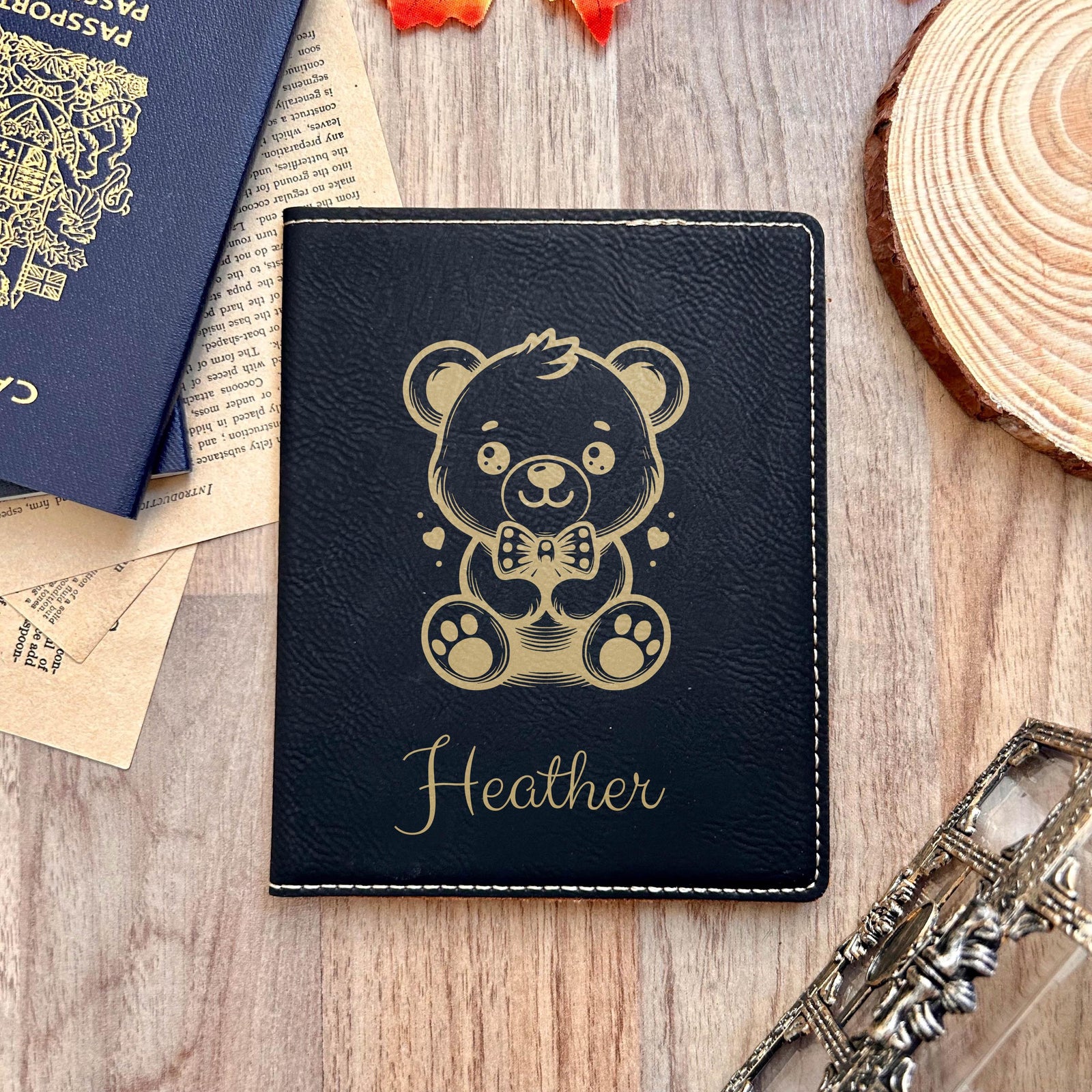 Gold Teddy Bear Passport Cover – Design #53