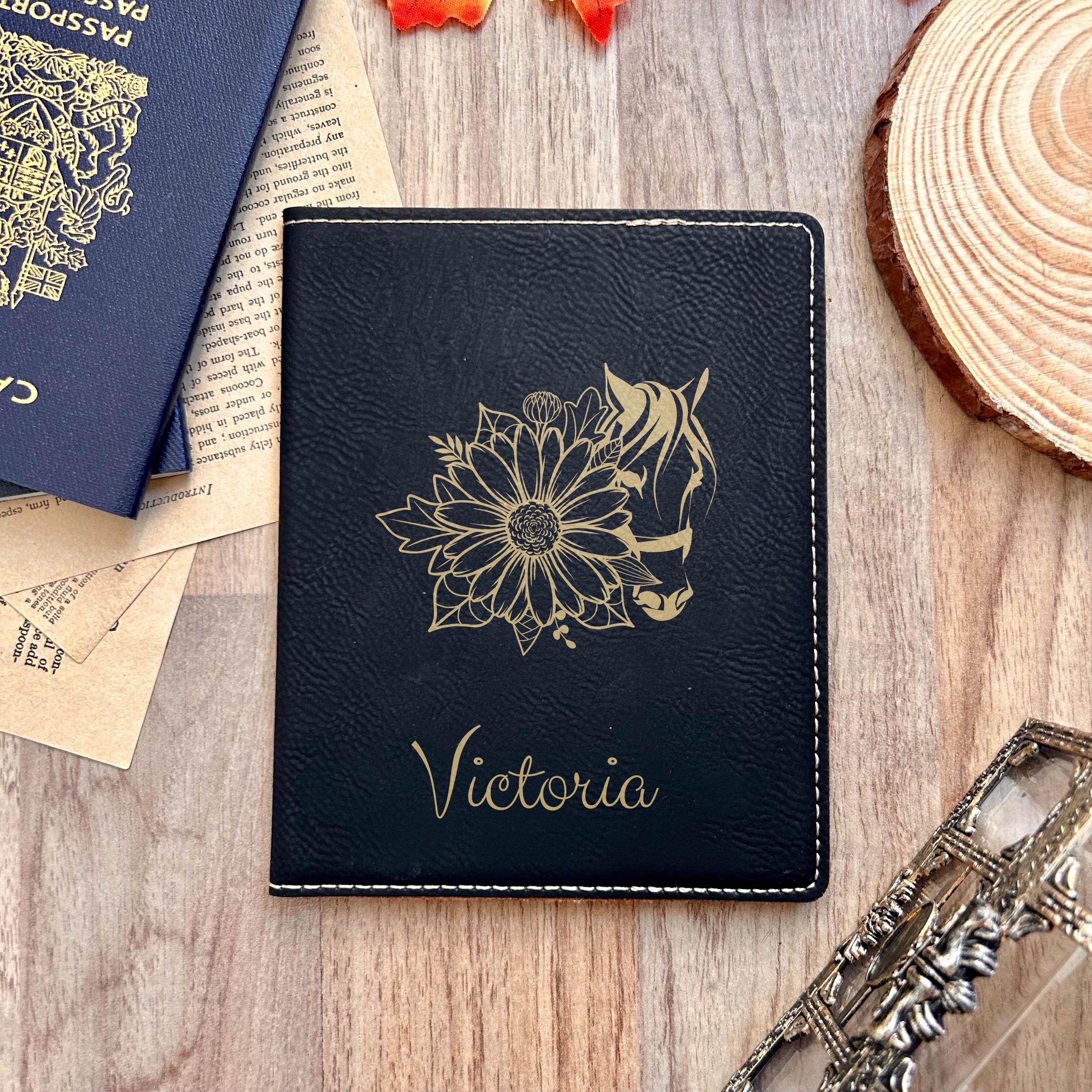 Gold Horse & Flower Passport Cover – Design #57