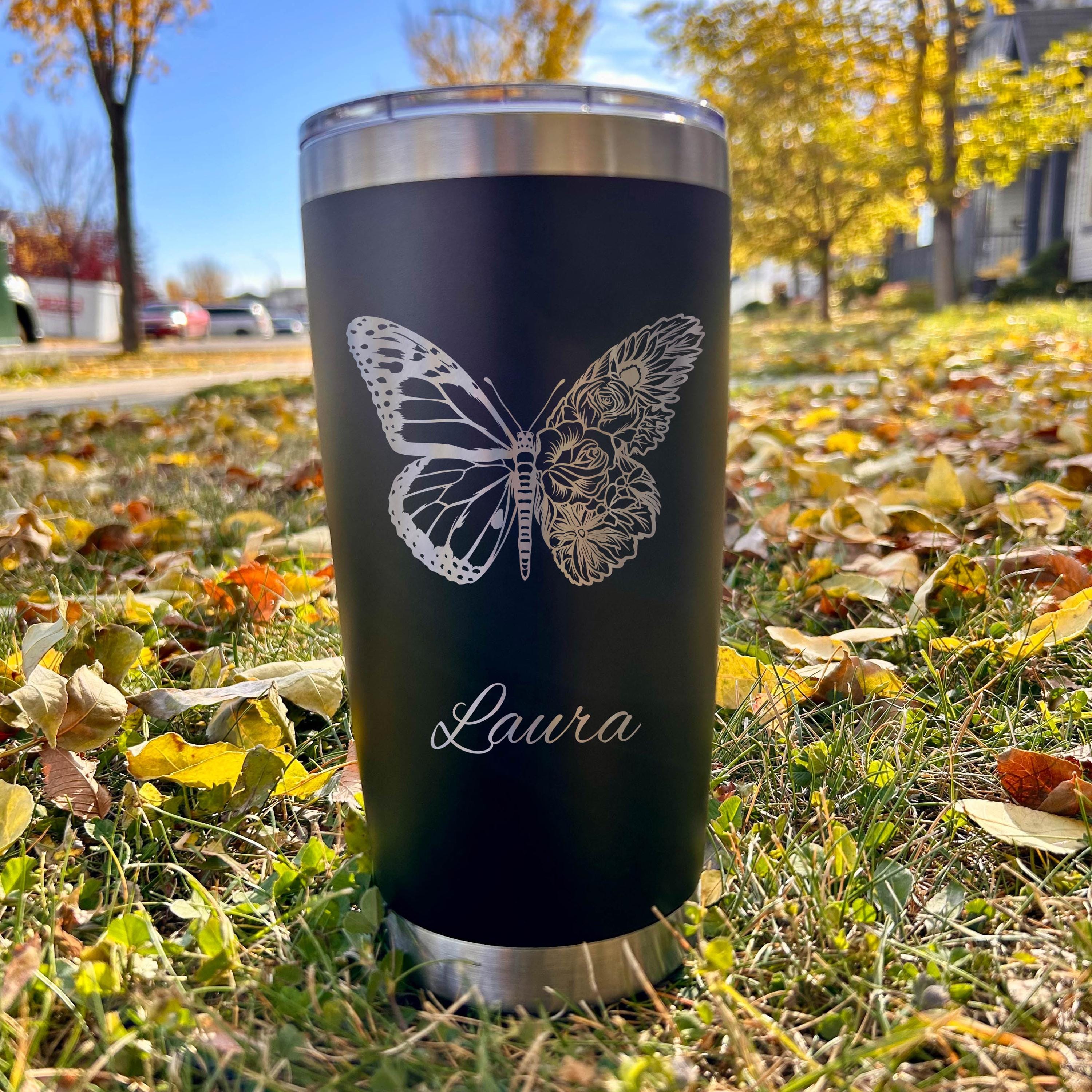 Floral Butterfly 20oz Engraved Tumbler