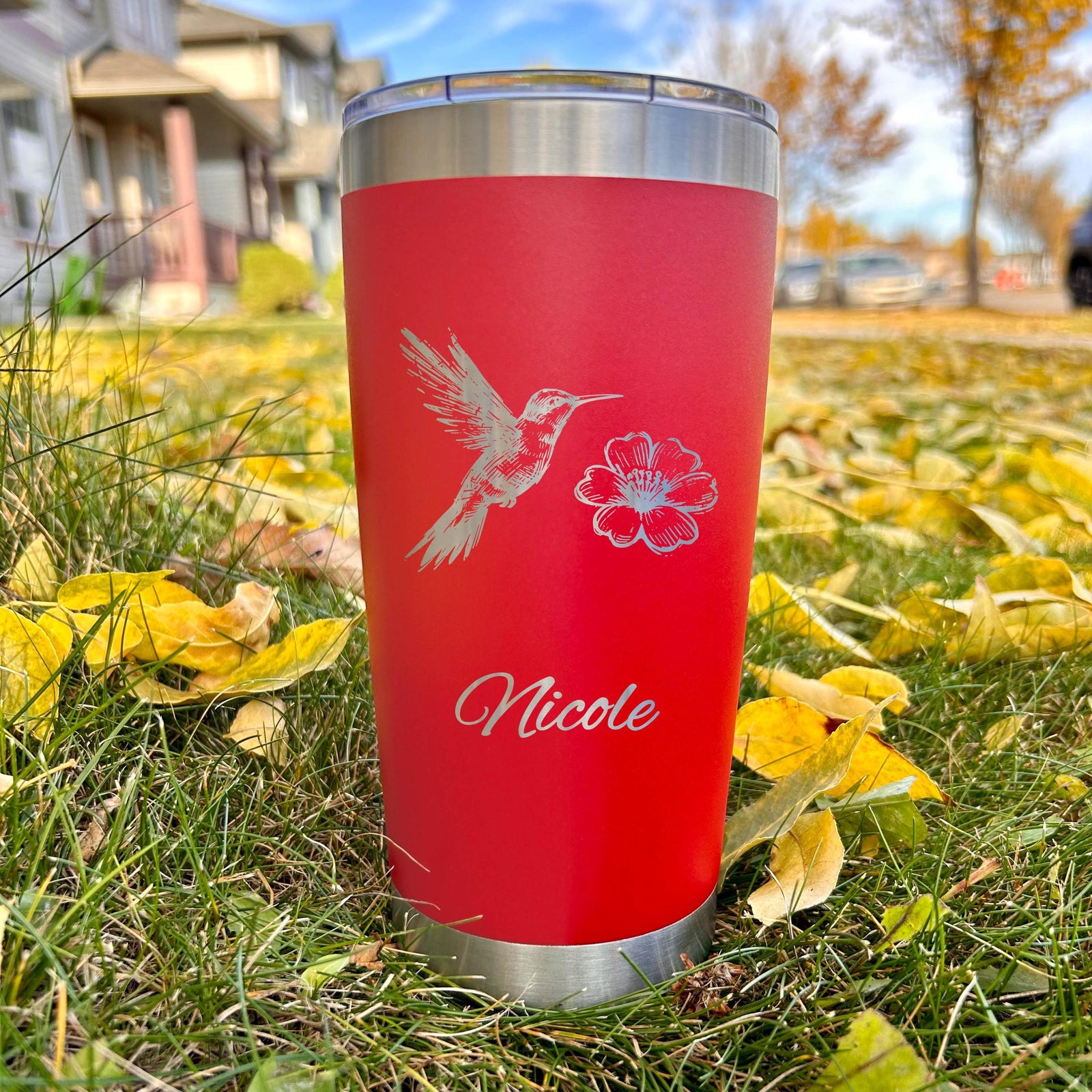 Hummingbird & Flower 20oz Engraved Tumbler