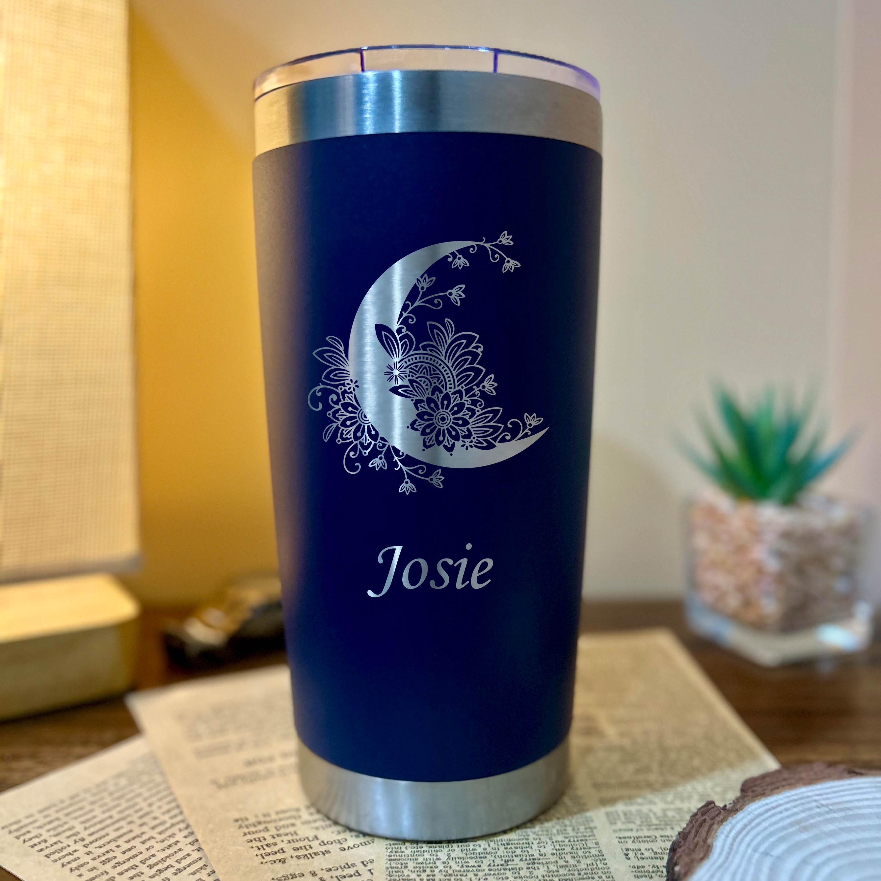 Floral Moon 20oz Engraved Tumbler