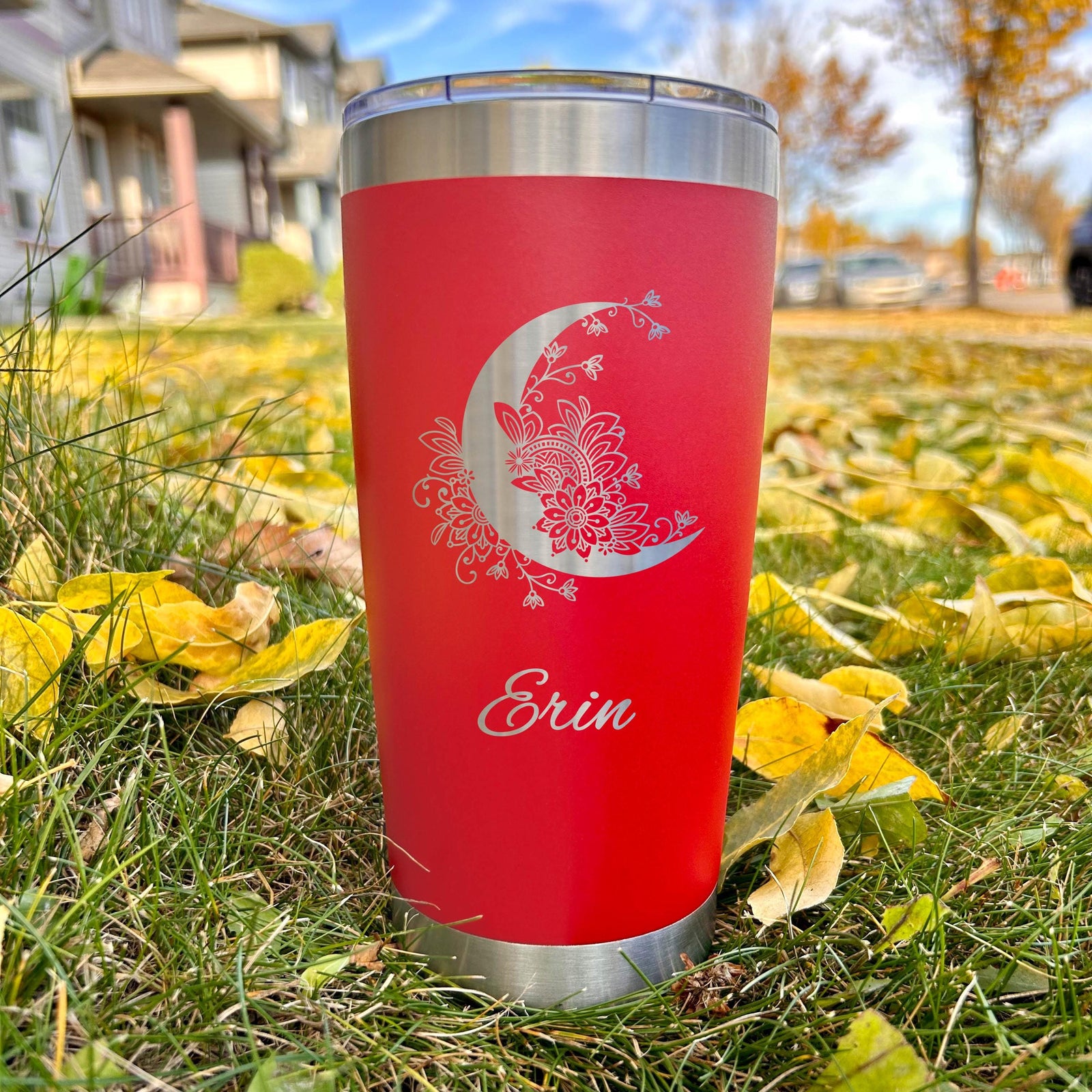 Floral Moon 20oz Engraved Tumbler