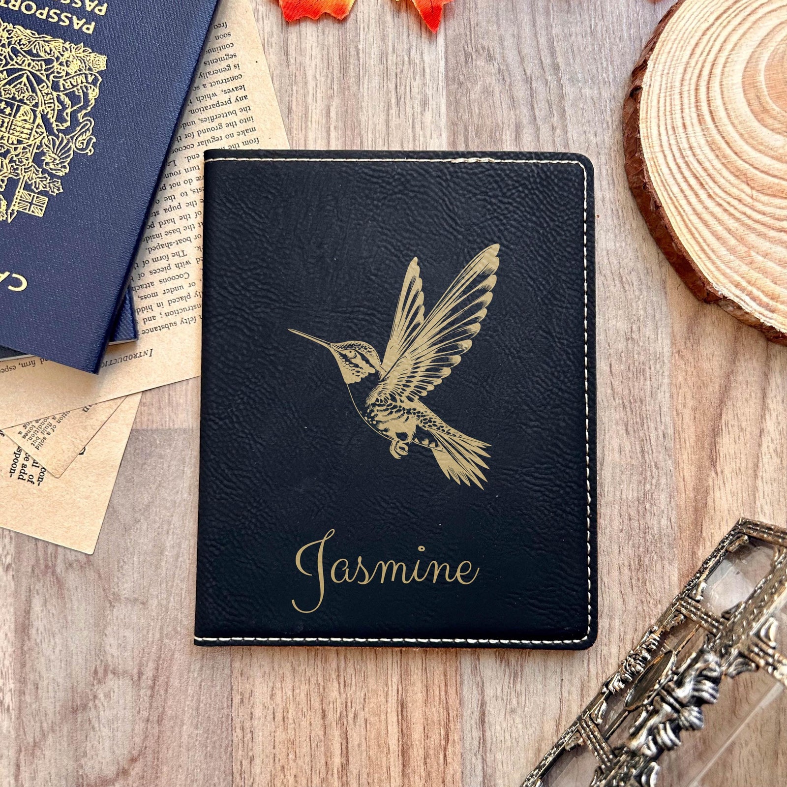 Gold Hummingbird Passport Cover – Design #73