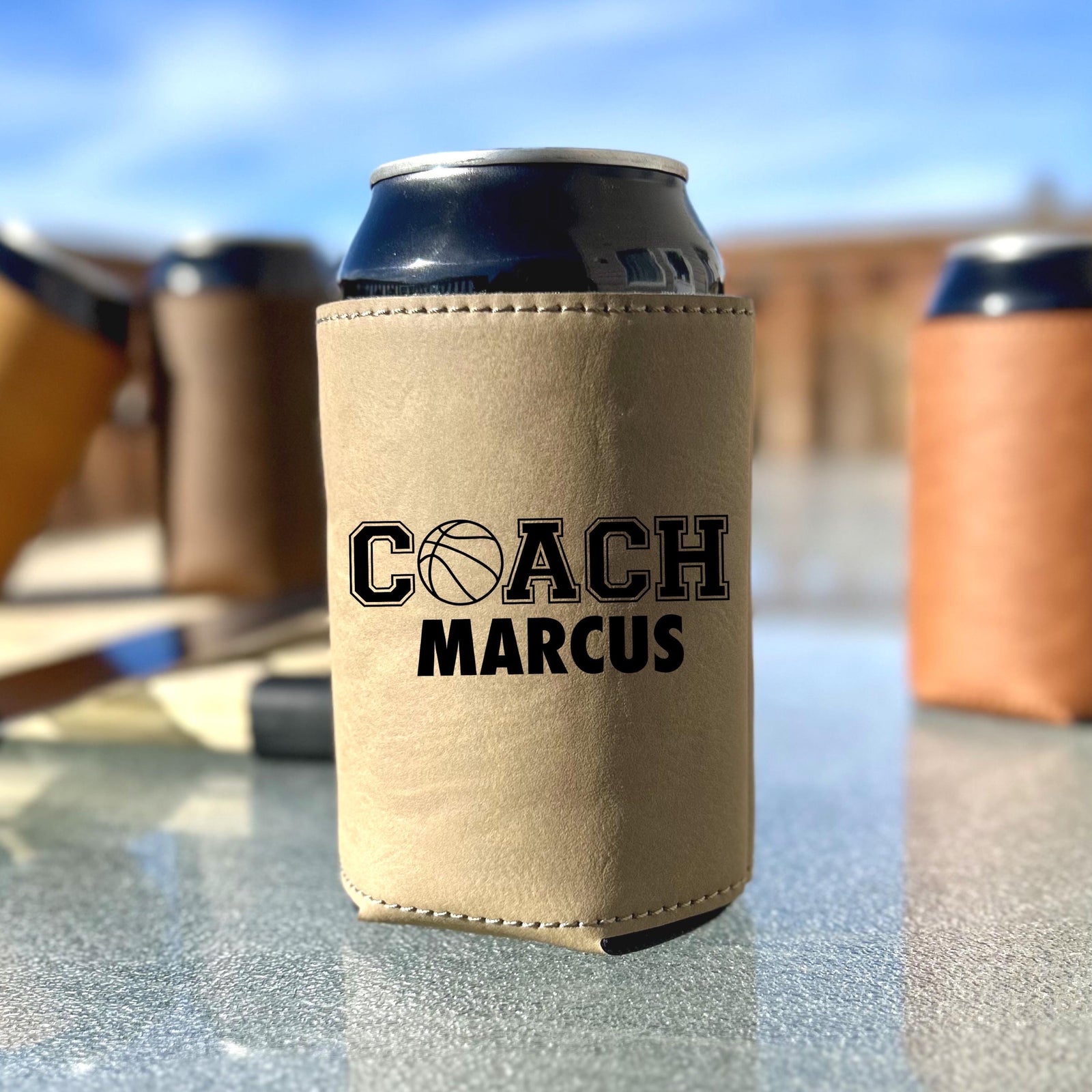 Personalized Coach Can Cover, Engraved Cover for Coaches, Custom Drink Sleeve for Trainers