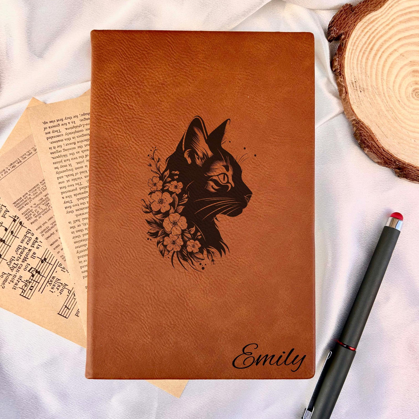 Floral Cat Custom Journal – Hard Cover,  Design #33