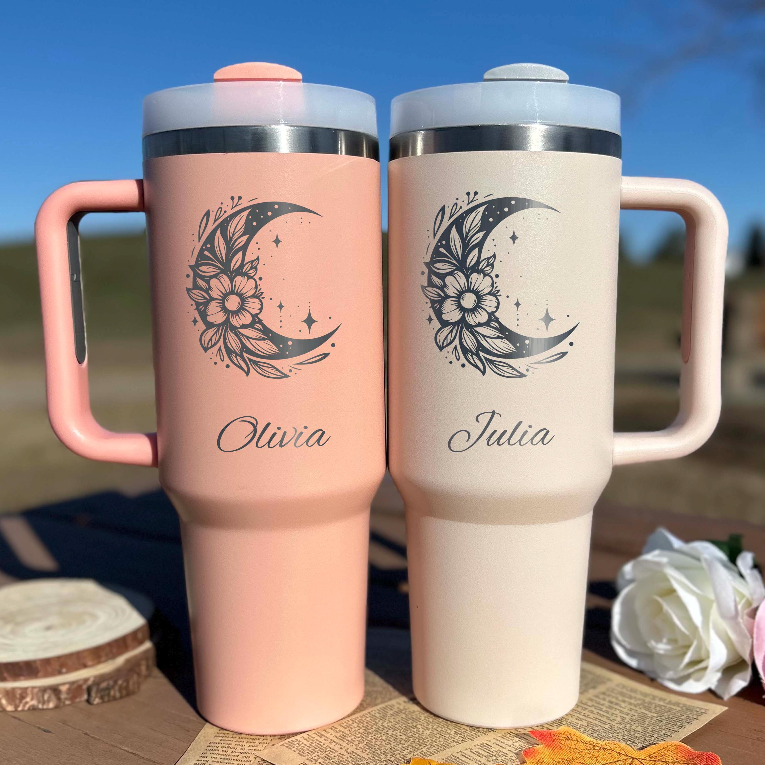 Floral Moon 40oz Engraved Tumbler – Stainless Steel