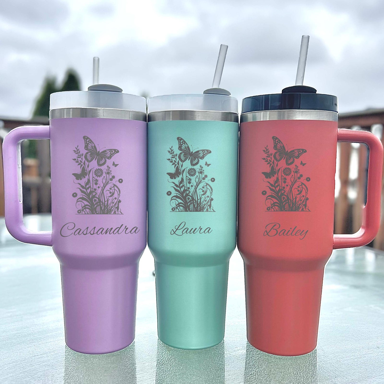 Butterfly 40oz Engraved Tumbler – Stainless Steel