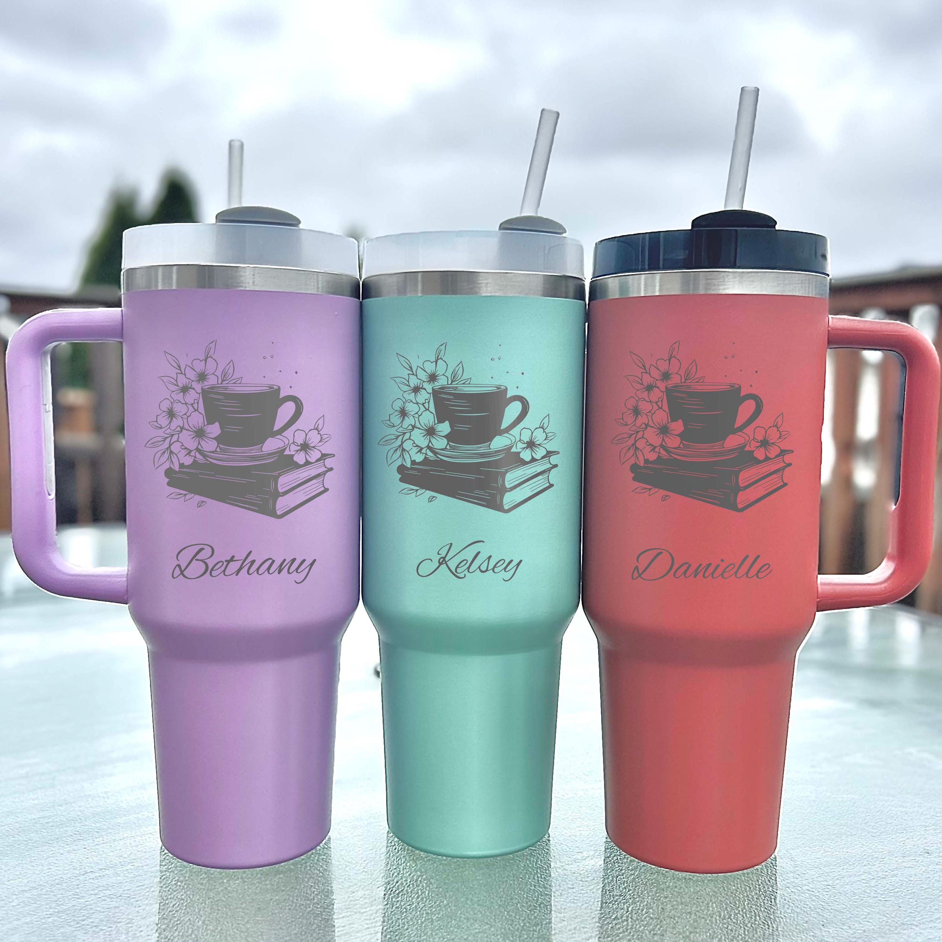 Book Lover 40oz Engraved Tumbler – Stainless Steel, Book Design #1