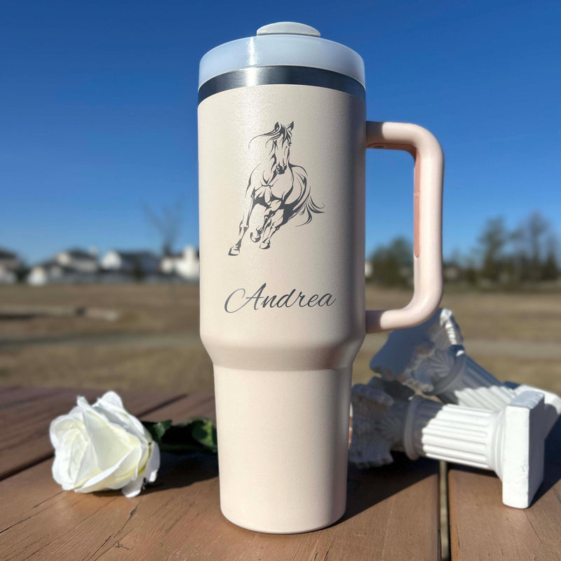 Wild Horse 40oz Engraved Tumbler – Stainless Steel, Horse Design #3
