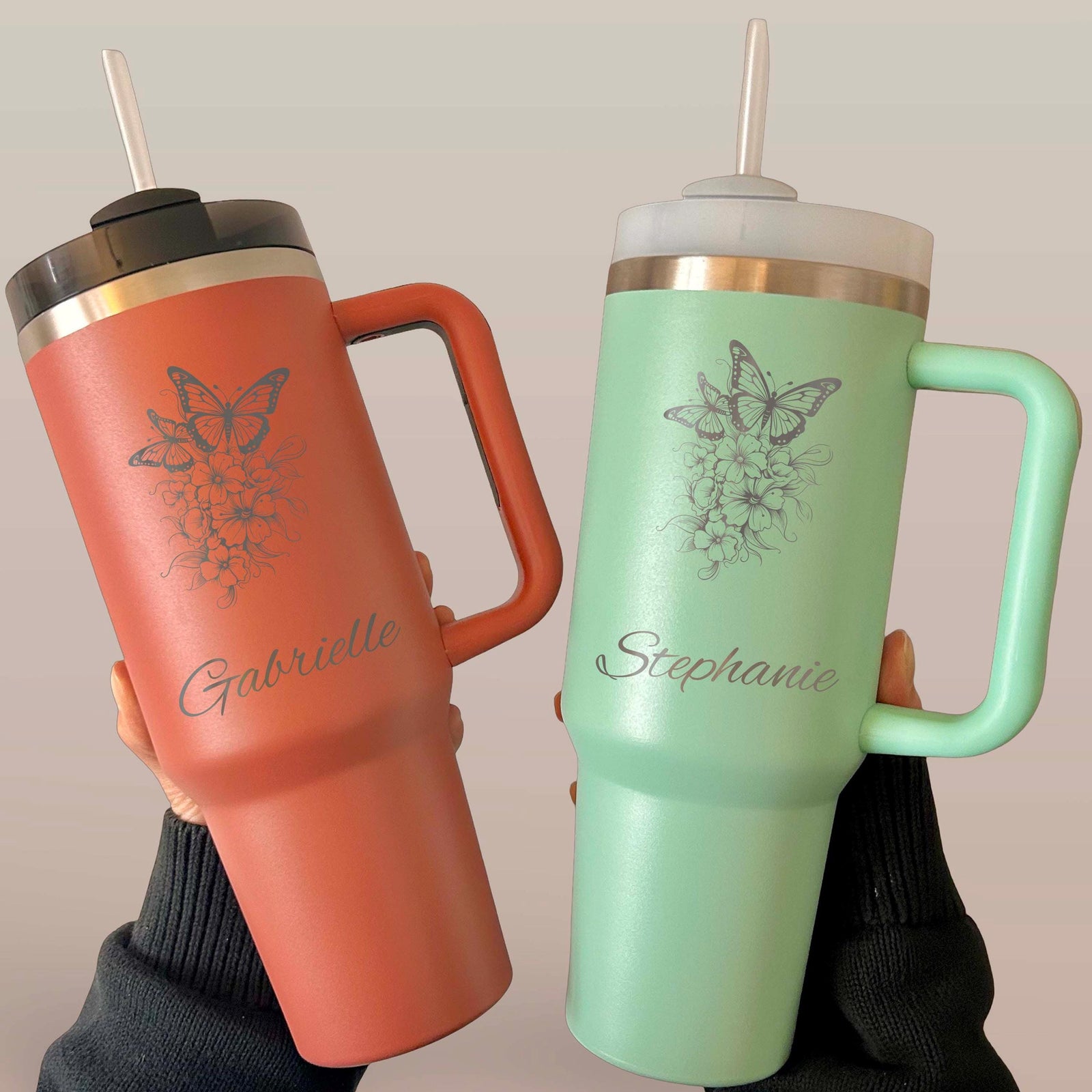 Butterfly 40oz Engraved Tumbler – Stainless Steel, Butterfly Design #1
