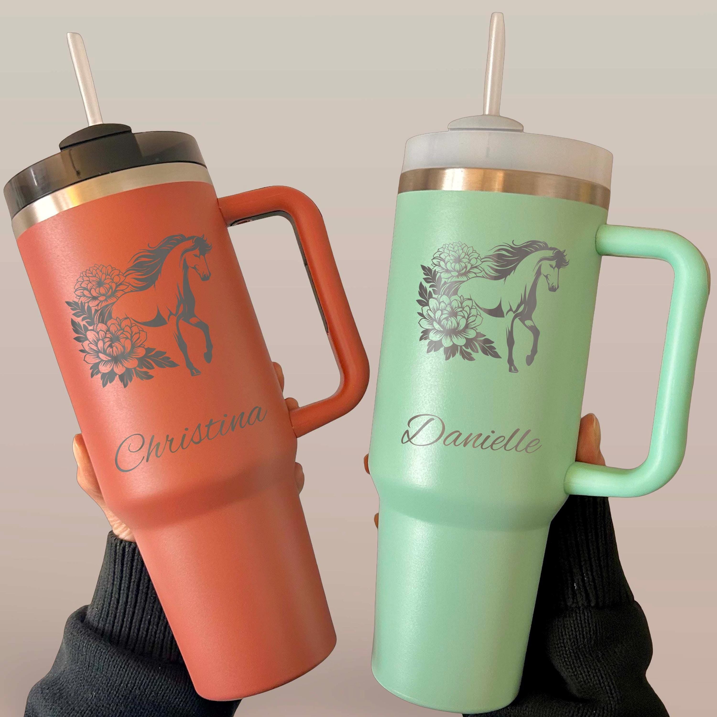 Floral Horse 40oz Engraved Tumbler – Stainless Steel, Horse Design #6