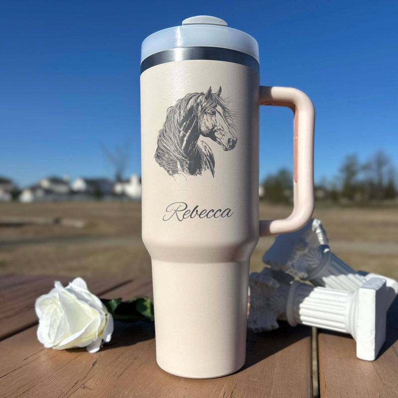 Horse Lover 40oz Engraved Tumbler – Stainless Steel, Horse Design #5