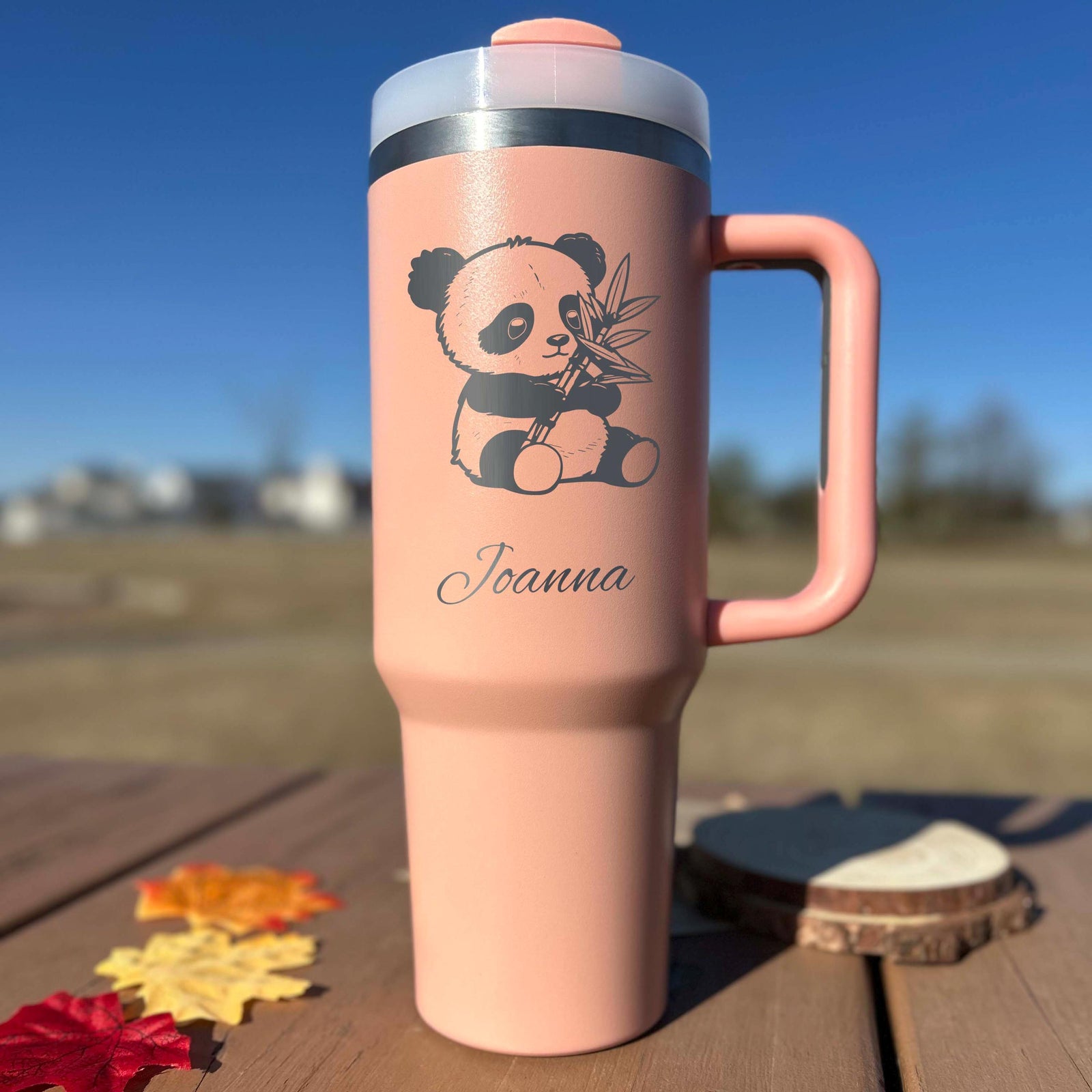 Cute Panda 40oz Engraved Tumbler – Stainless Steel, Panda Design #2