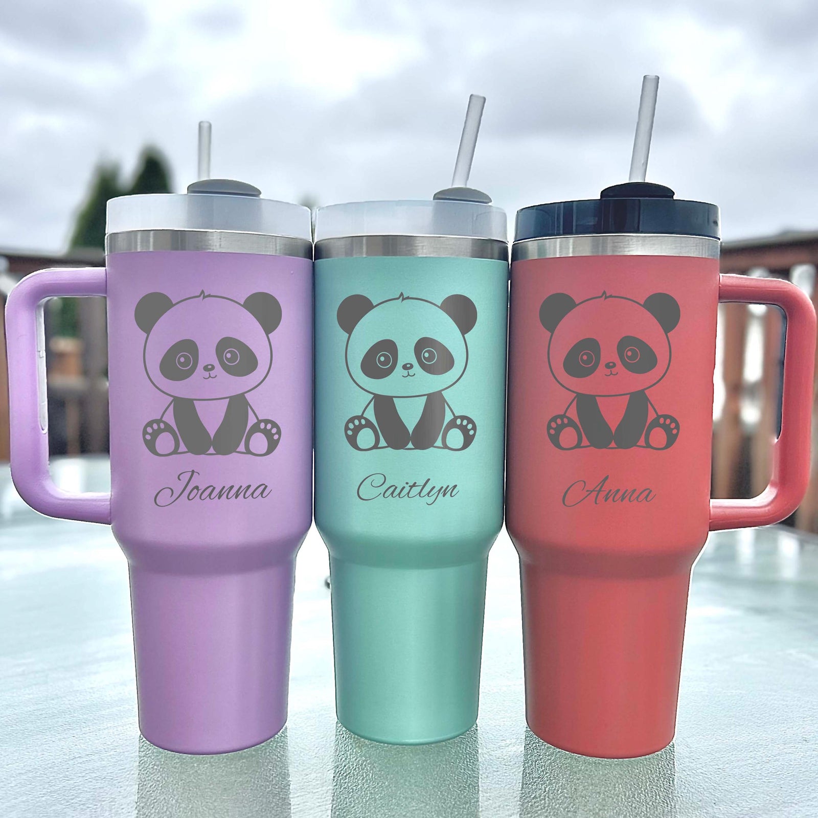 Cute Panda 40oz Engraved Tumbler – Stainless Steel, Panda Design #2