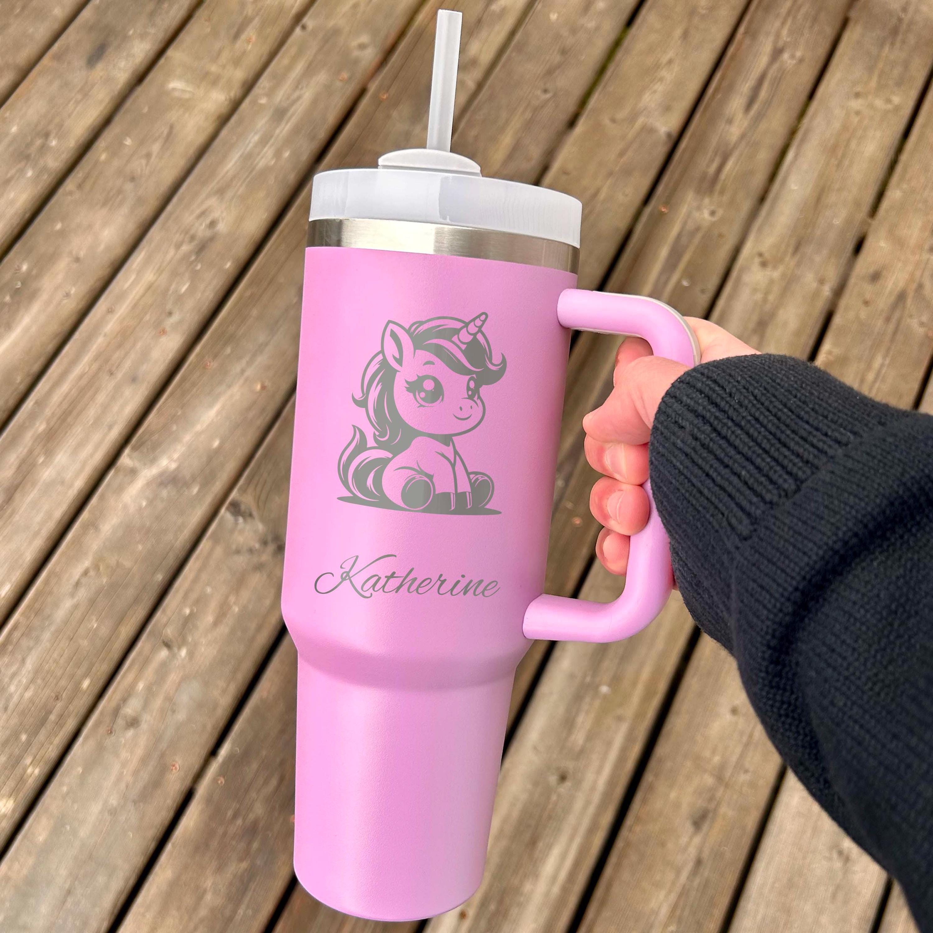 Cute Unicorn 40oz Engraved Tumbler – Stainless Steel, Unicorn Design #1