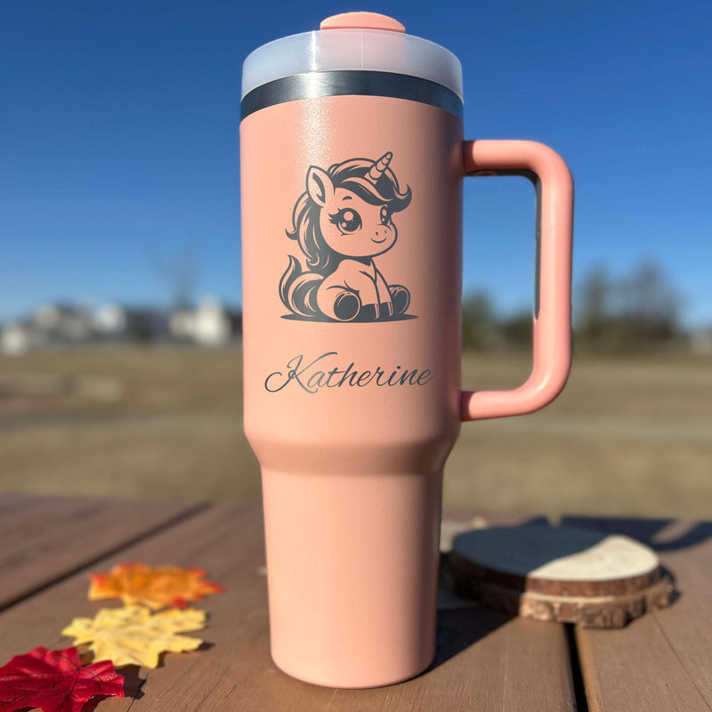 Cute Unicorn 40oz Engraved Tumbler – Stainless Steel, Unicorn Design #1