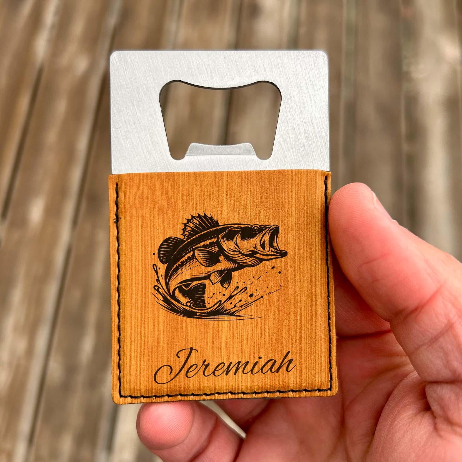 Bass Large Bottle Opener – Stainless Steel, Fishing Design #3