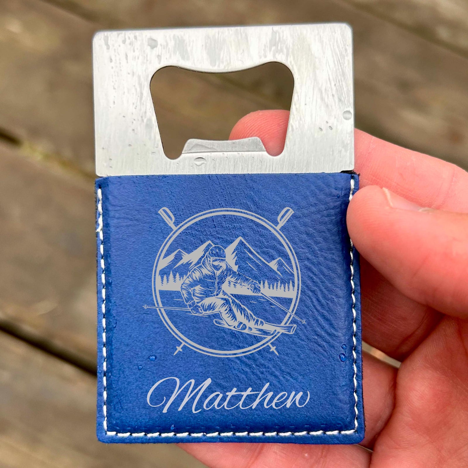 Skiing Large Bottle Opener – Stainless Steel, Skiing Design #1