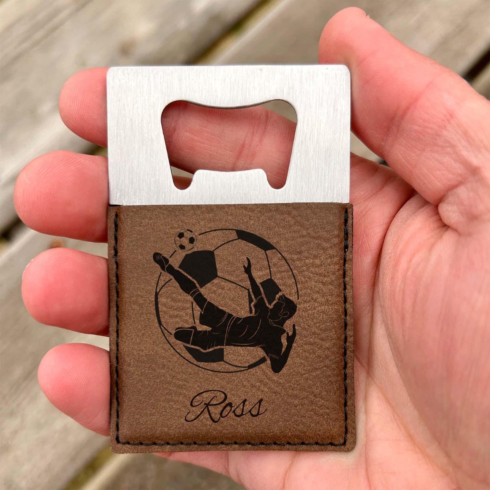 Soccer Large Bottle Opener – Stainless Steel, Soccer Design #2