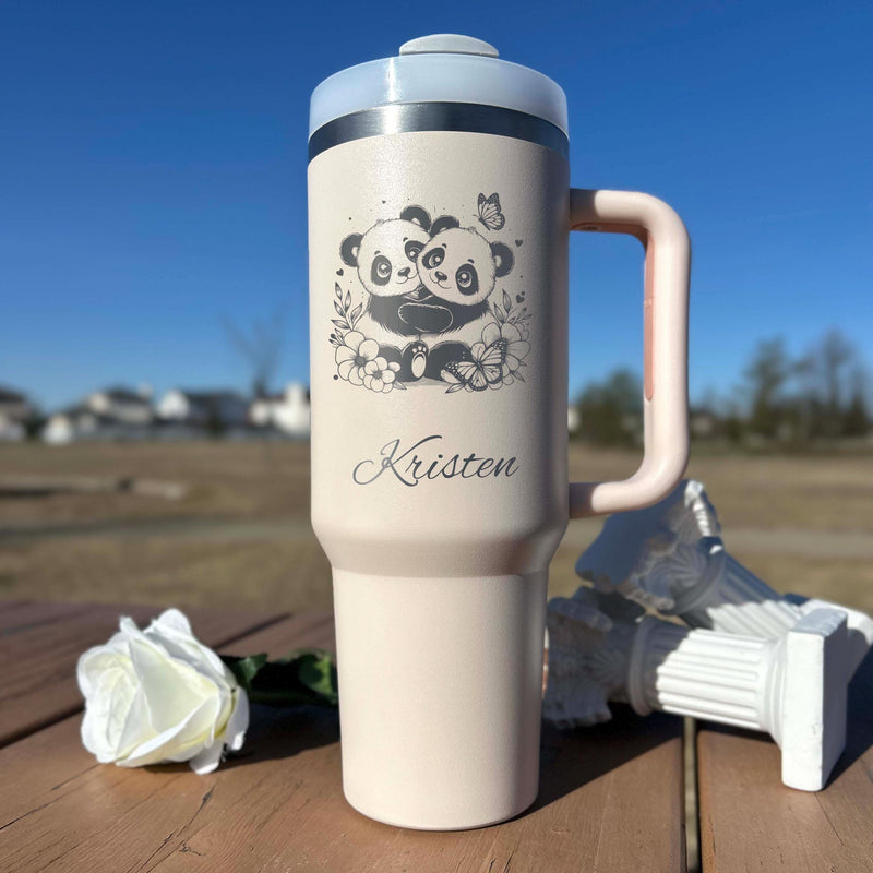 Twin Pandas 40oz Engraved Tumbler – Stainless Steel