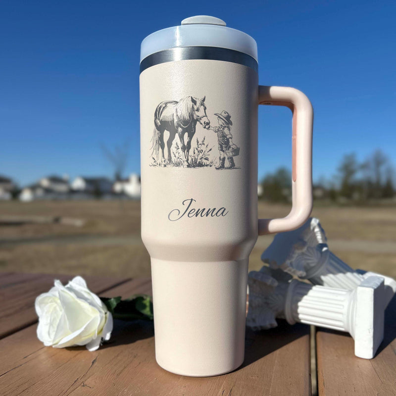 Horse Love 40oz Engraved Tumbler – Stainless Steel, Horse Design #4