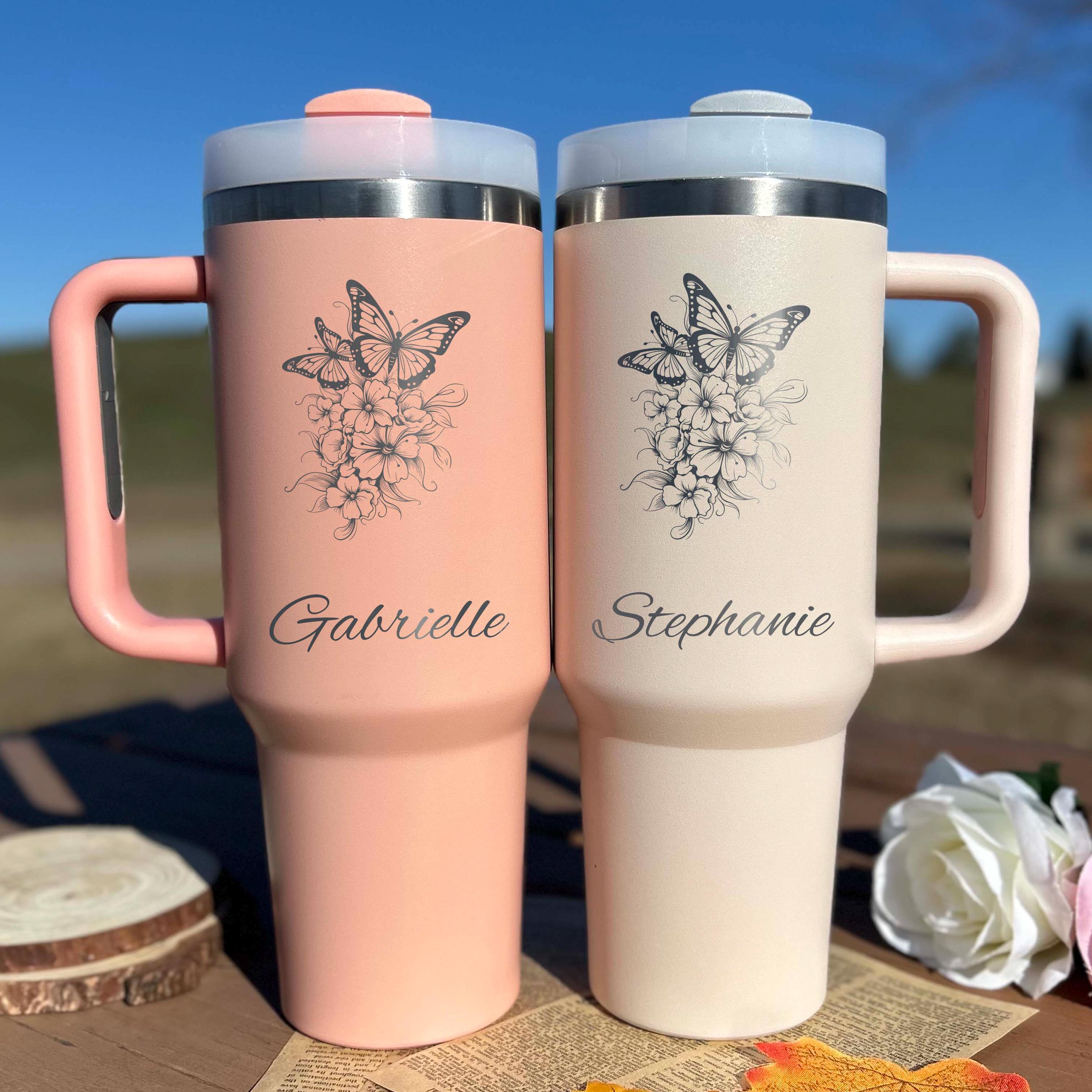 Butterfly 40oz Engraved Tumbler – Stainless Steel, Butterfly Design #1