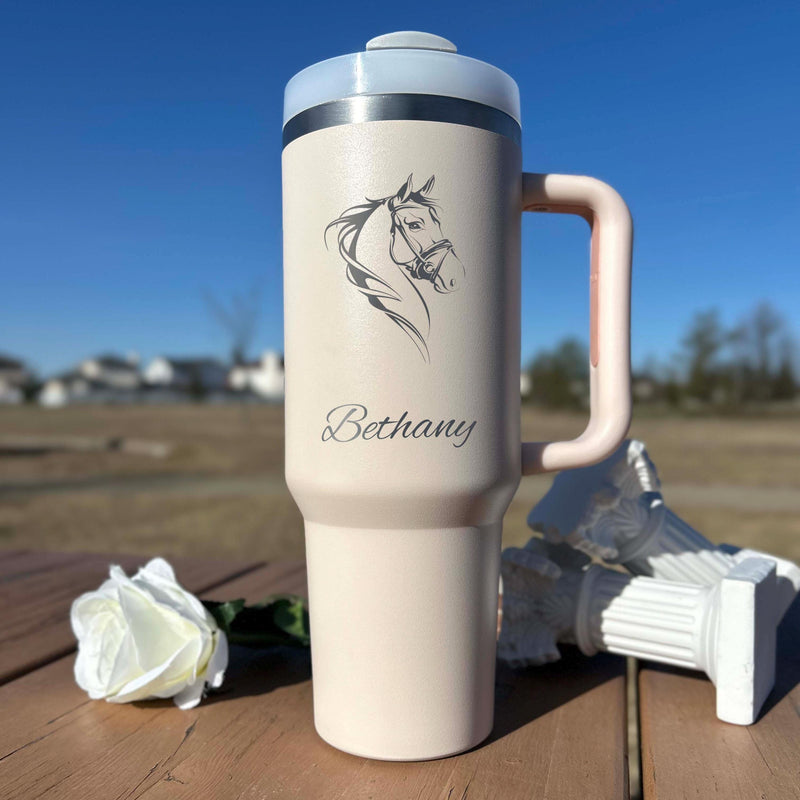 Horse 40oz Engraved Tumbler – Stainless Steel, Horse Design #1