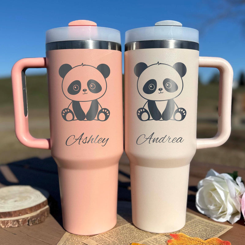 Panda Lover 40oz Engraved Tumbler – Stainless Steel, Panda Design #1