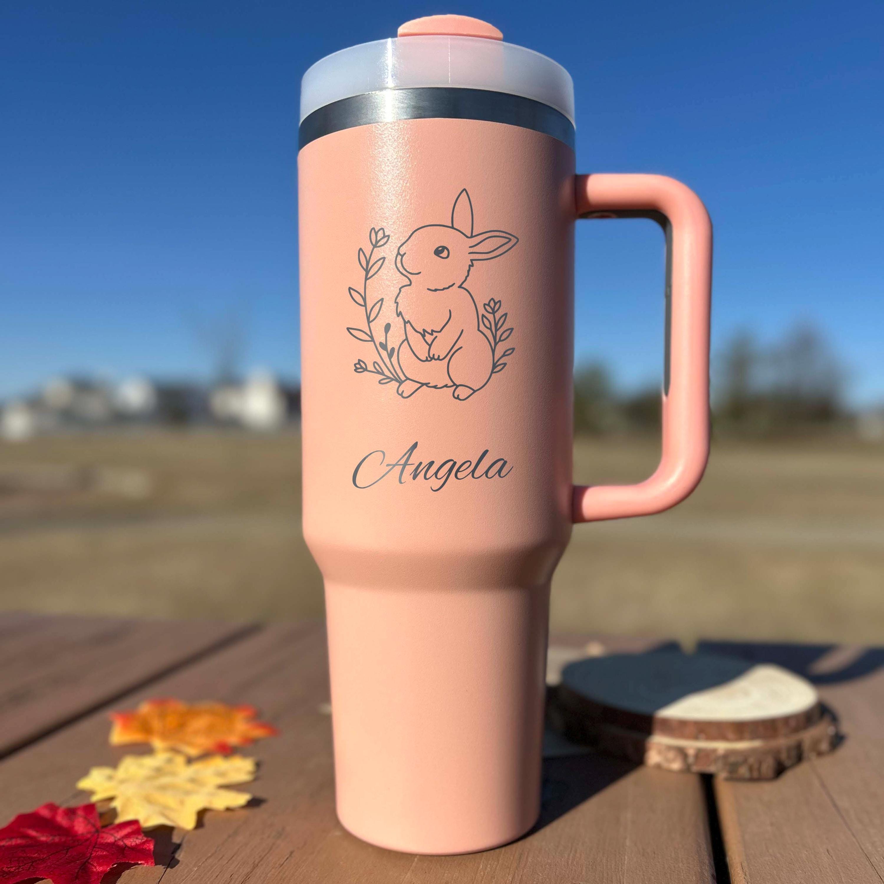 Cute Bunny 40oz Engraved Tumbler – Stainless Steel, Bunny Design #3