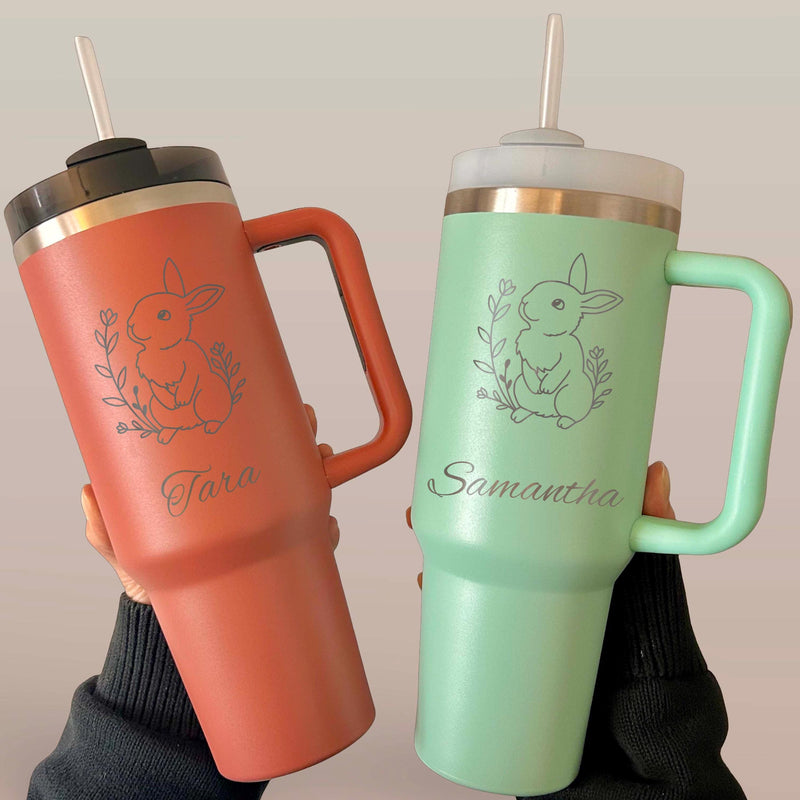 Cute Bunny 40oz Engraved Tumbler – Stainless Steel, Bunny Design #3