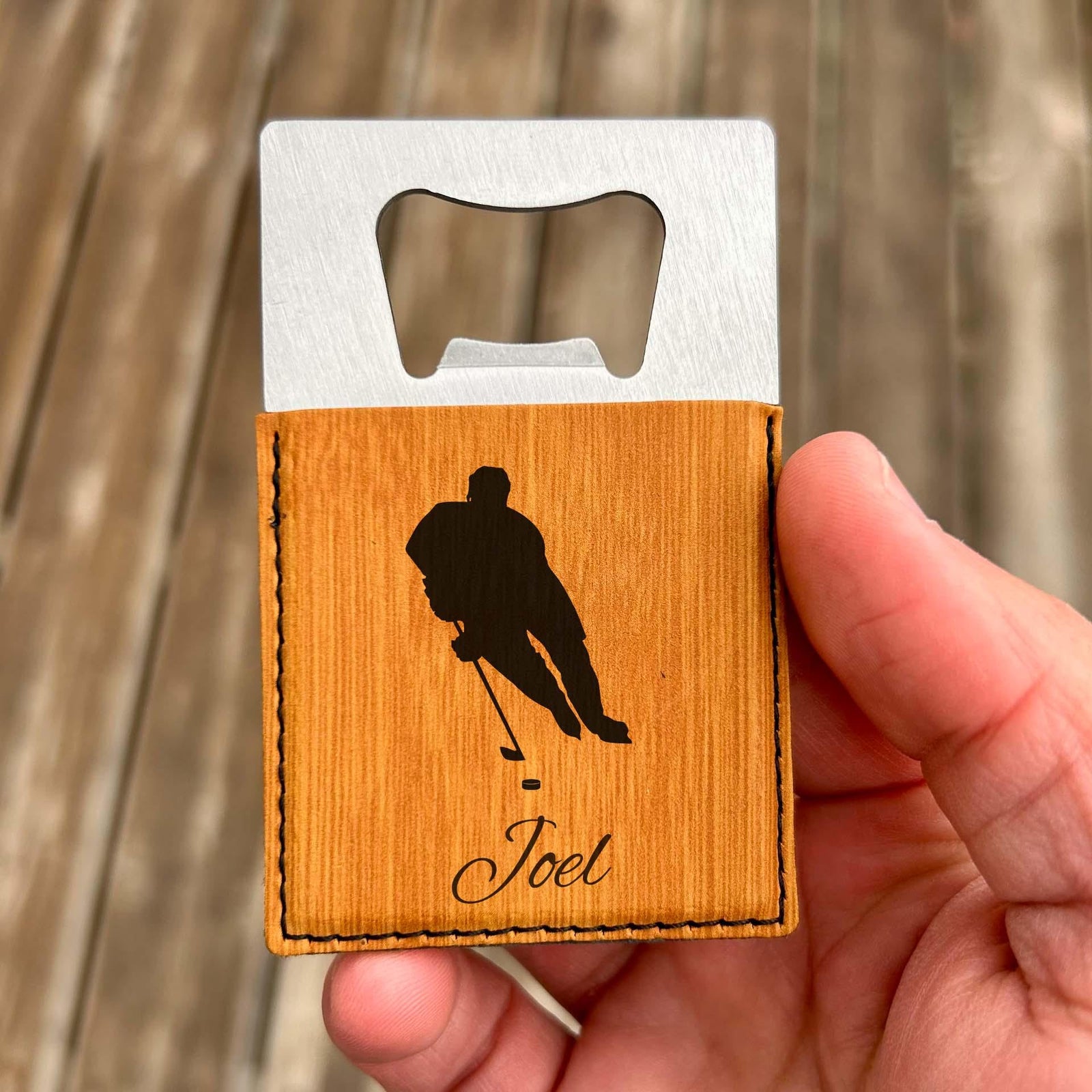 Hockey Large Bottle Opener – Stainless Steel, Hockey Design #2