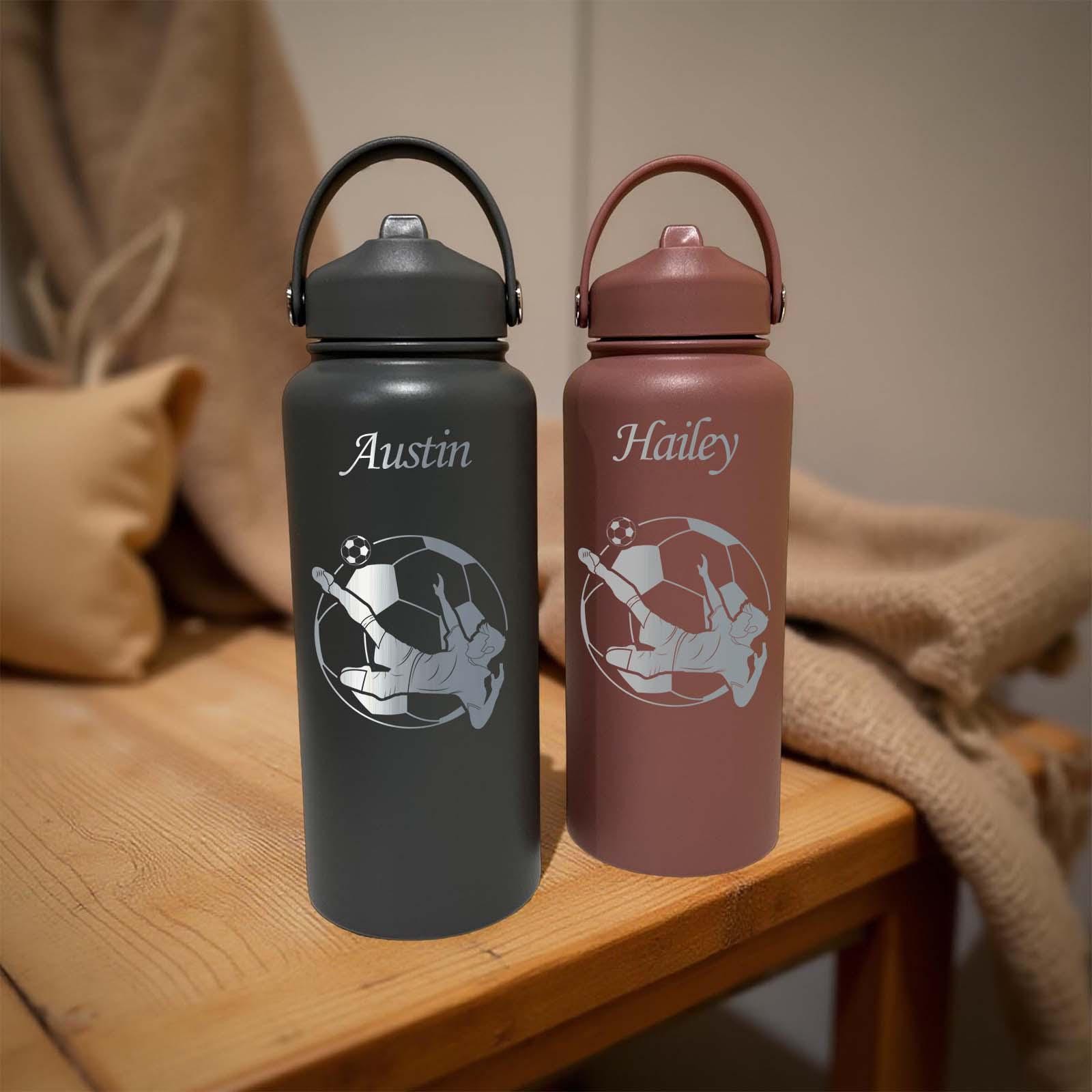 Soccer 32oz Water Bottle – Stainless Steel, Soccer Design #2