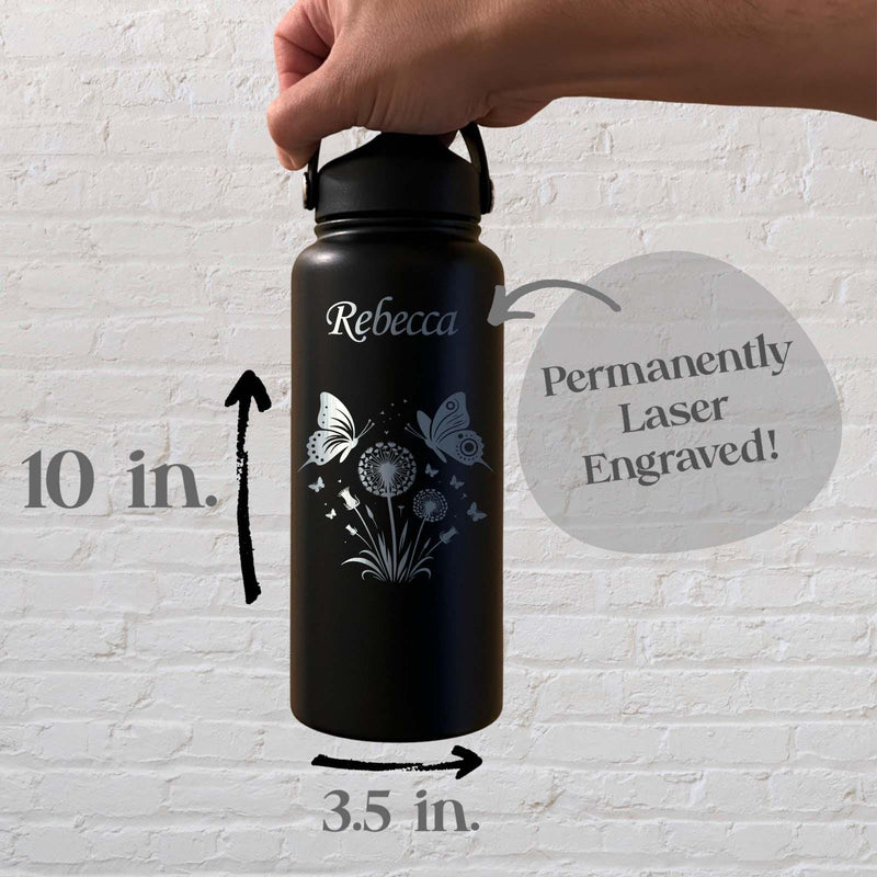 Butterfly 32oz Water Bottle – Stainless Steel, Butterfly Design #2
