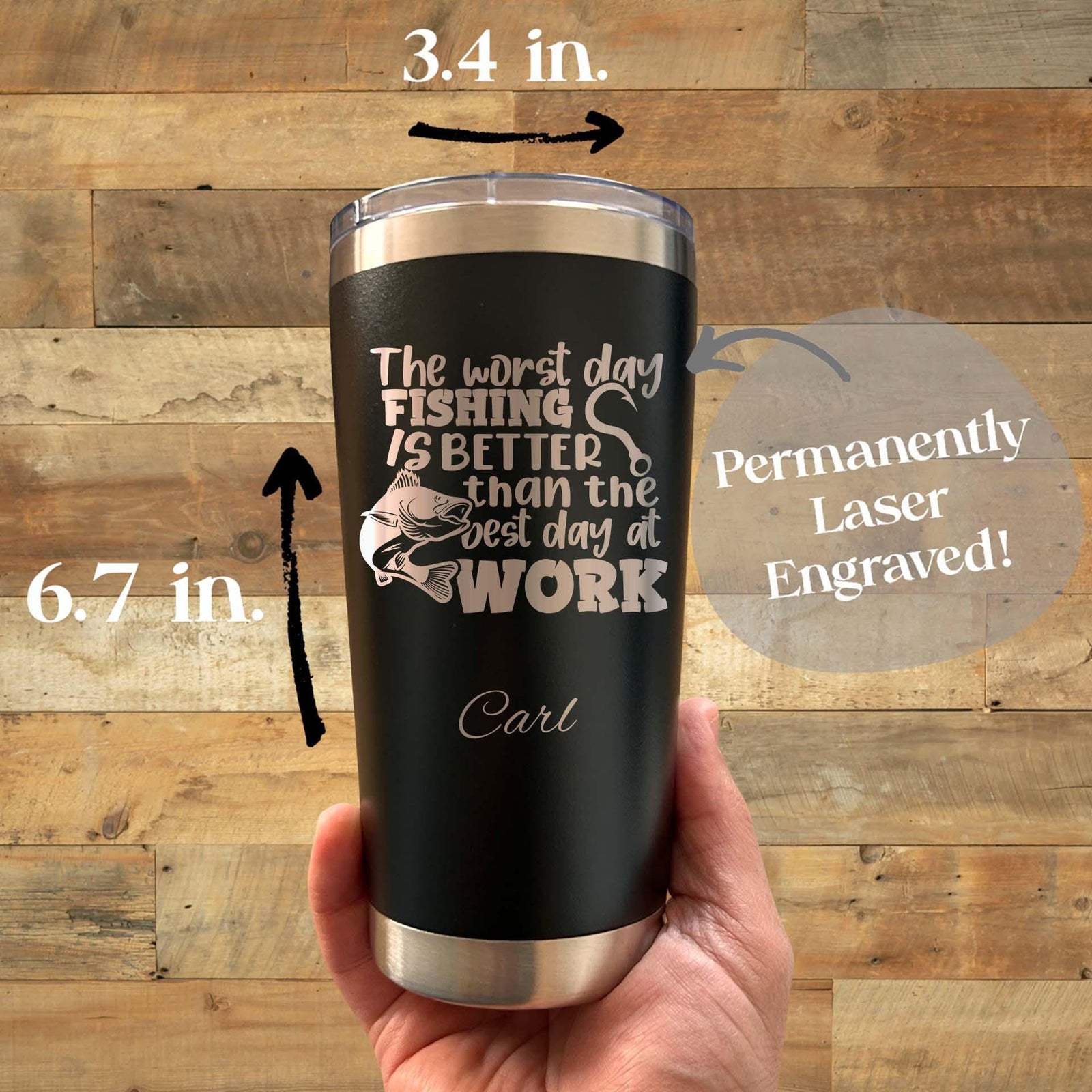 Fishing 20oz Engraved Tumbler – Stainless Steel, Saying #36
