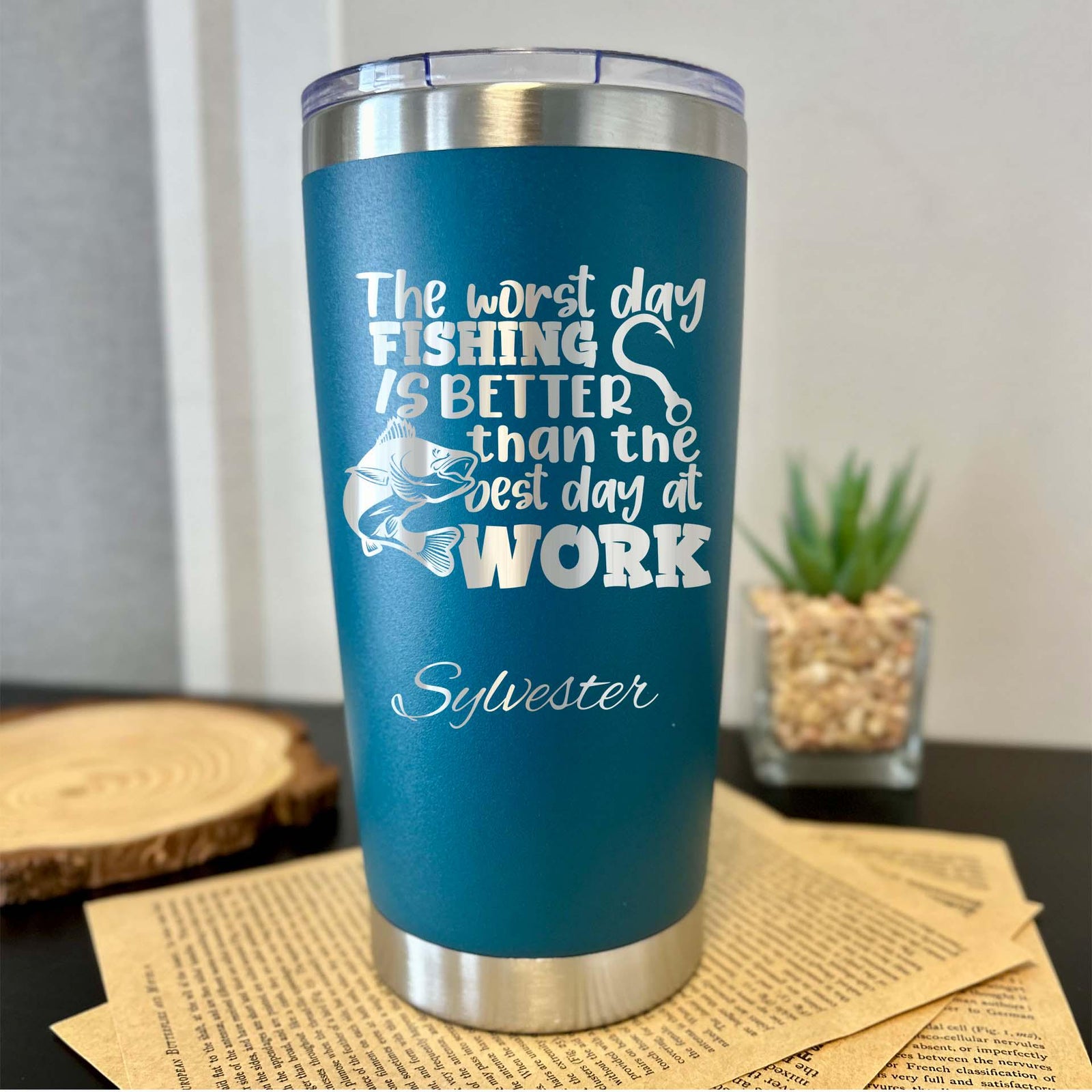 Fishing 20oz Engraved Tumbler – Stainless Steel, Saying #36