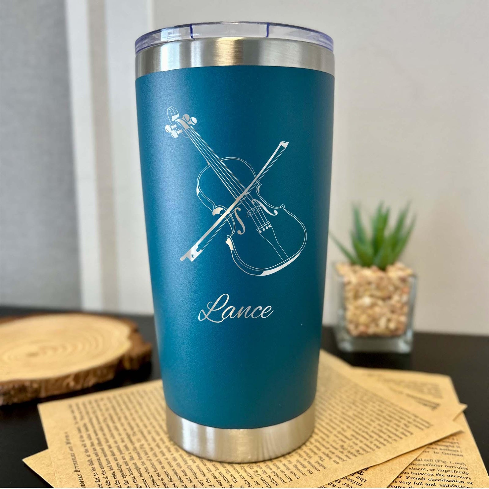 Violinist 20oz Engraved Tumbler – Stainless Steel, Violin Design #1