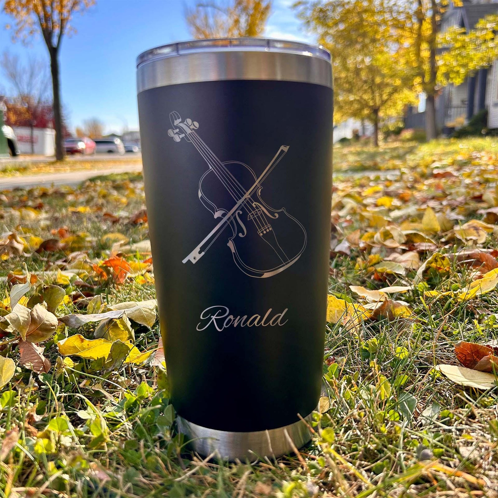 Violinist 20oz Engraved Tumbler – Stainless Steel, Violin Design #1