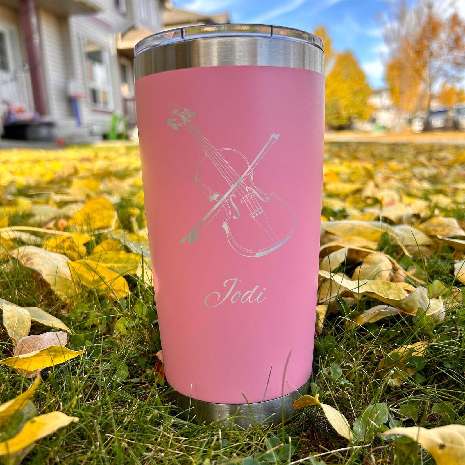 Violinist 20oz Engraved Tumbler – Stainless Steel, Violin Design #1