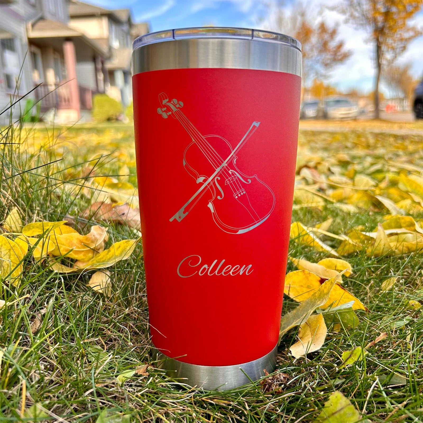 Violinist 20oz Engraved Tumbler – Stainless Steel, Violin Design #1