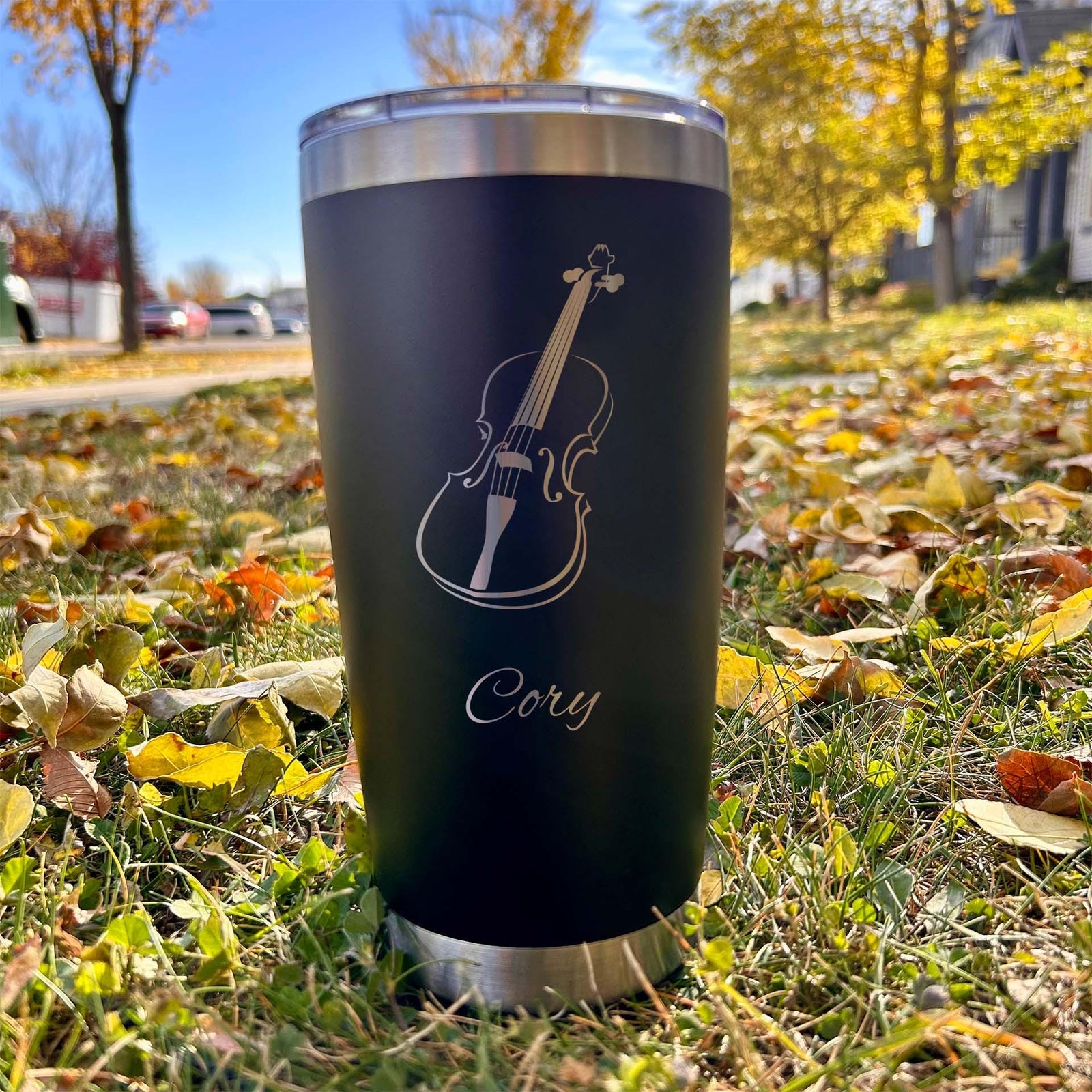 Violin 20oz Engraved Tumbler – Stainless Steel, Violin Design #2