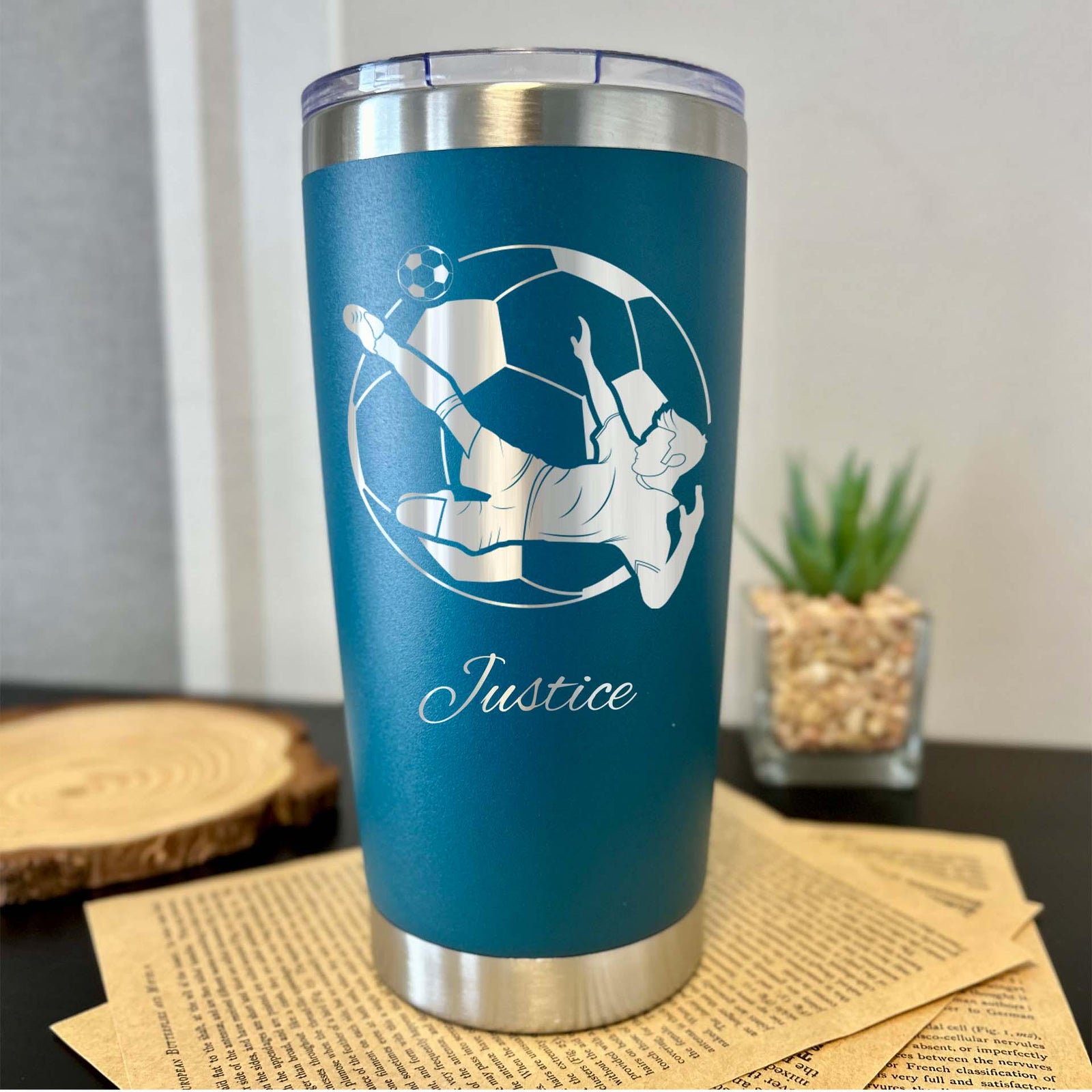 Soccer Lover 20oz Engraved Tumbler – Stainless Steel, Soccer Design #2