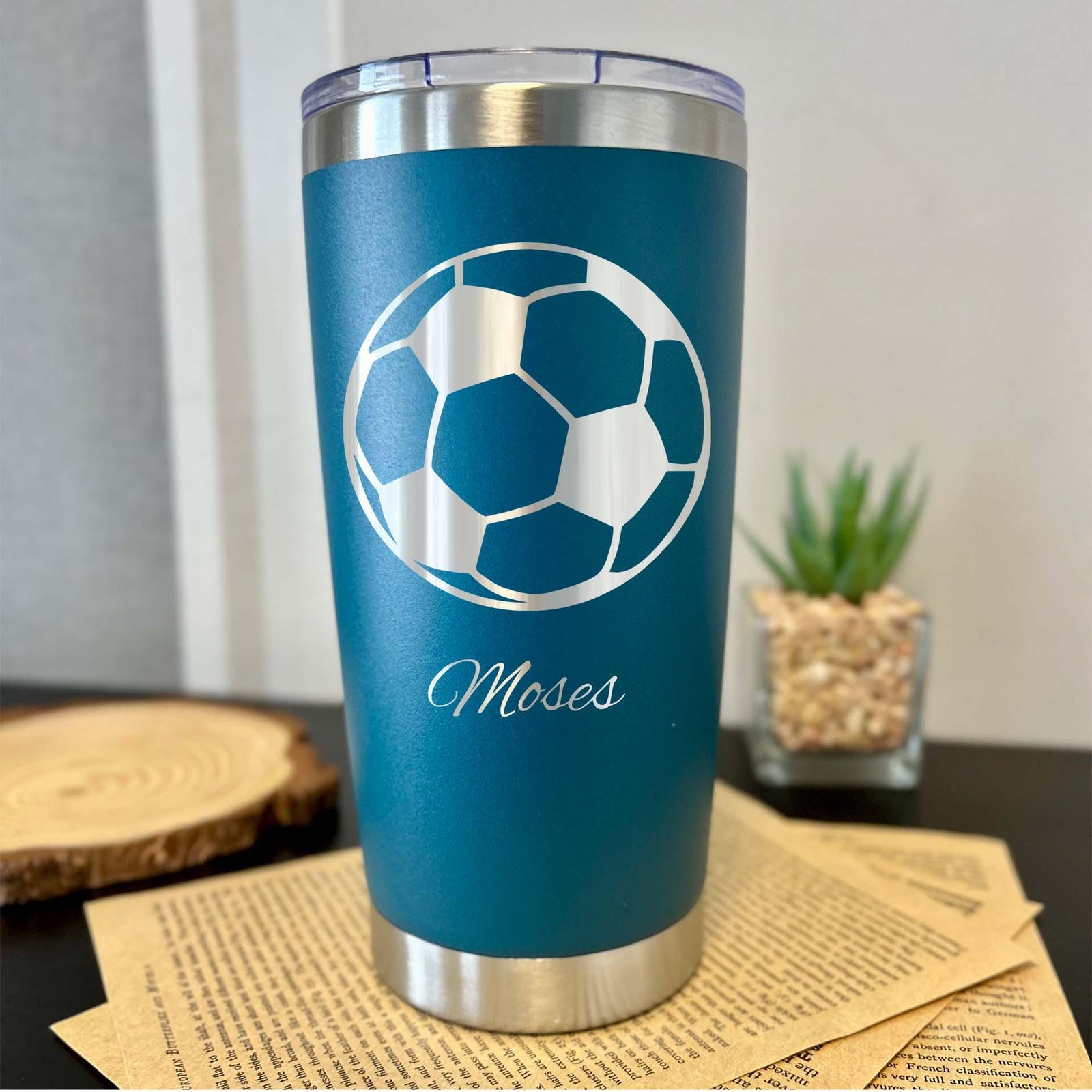 Soccer Ball 20oz Engraved Tumbler – Stainless Steel