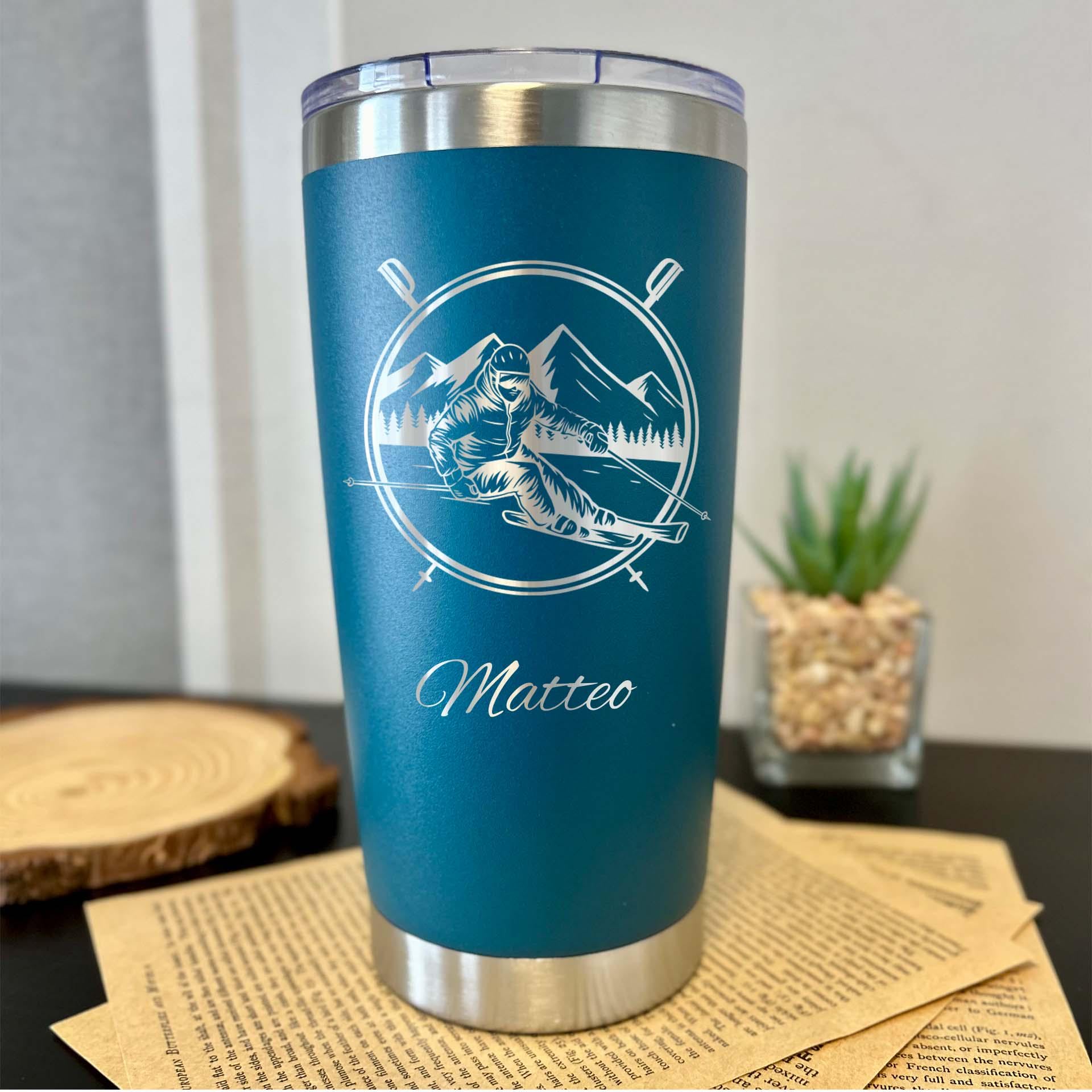 Ski 20oz Engraved Tumbler – Stainless Steel, Skiing Design #1