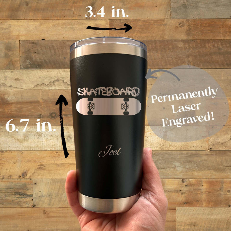 Skateboard 20oz Engraved Tumbler – Stainless Steel, Skate Design #2