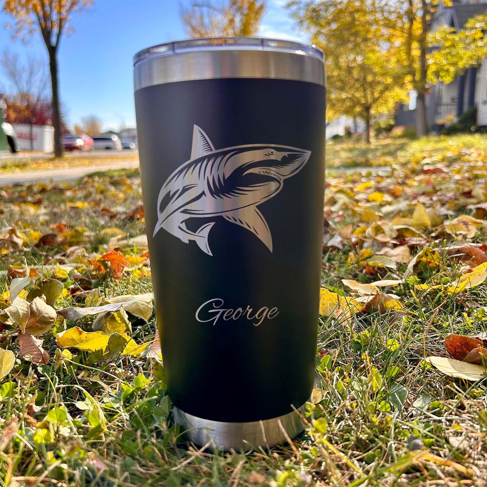 Shark 20oz Engraved Tumbler – Stainless Steel, Shark Design #2