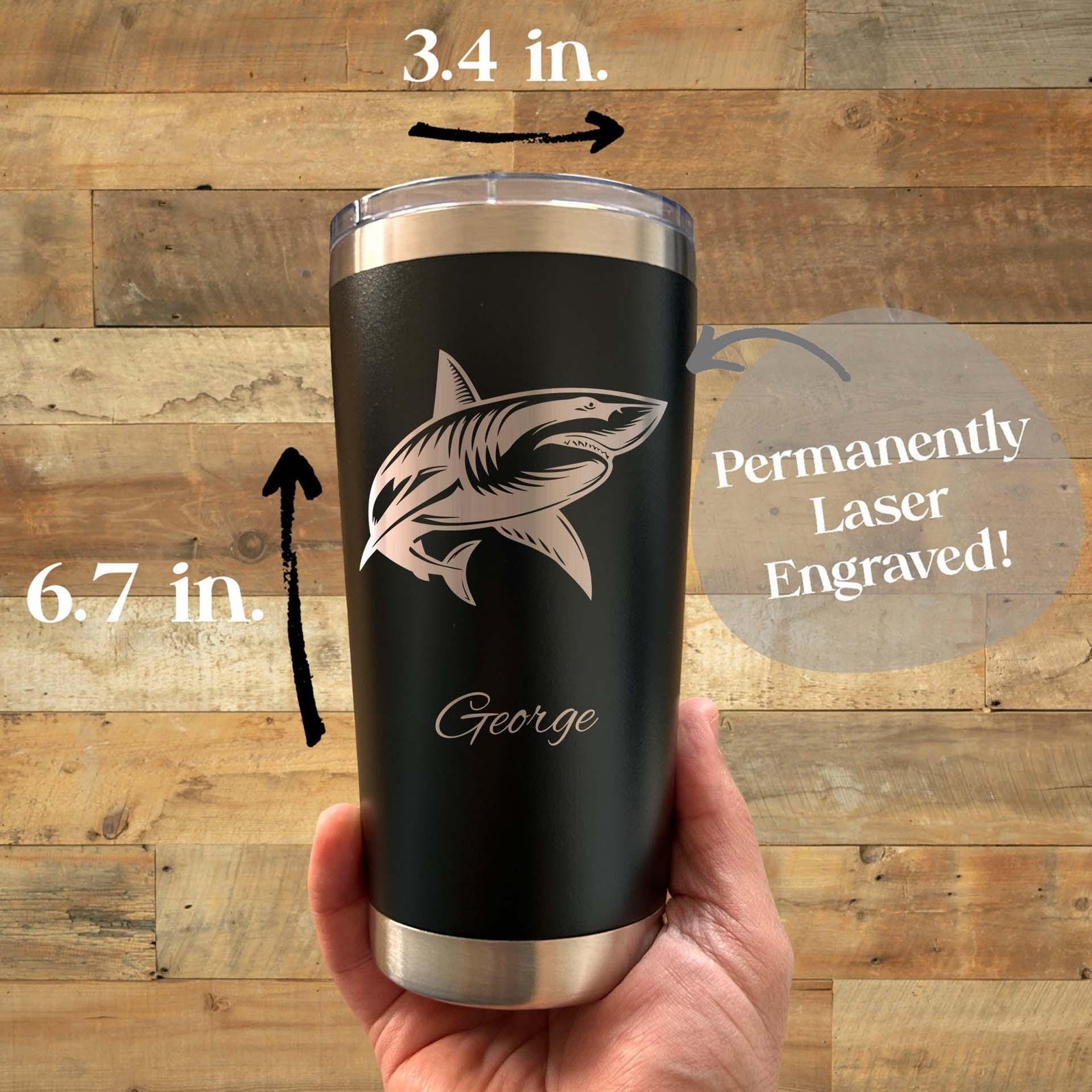 Shark 20oz Engraved Tumbler – Stainless Steel, Shark Design #2