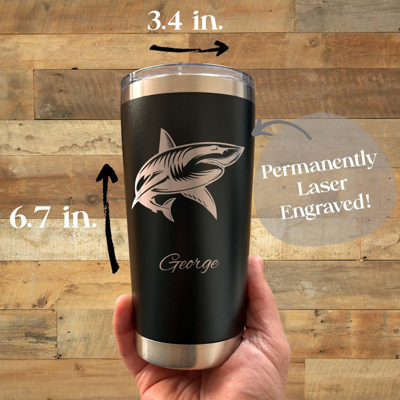 Shark 20oz Engraved Tumbler – Stainless Steel, Shark Design #2