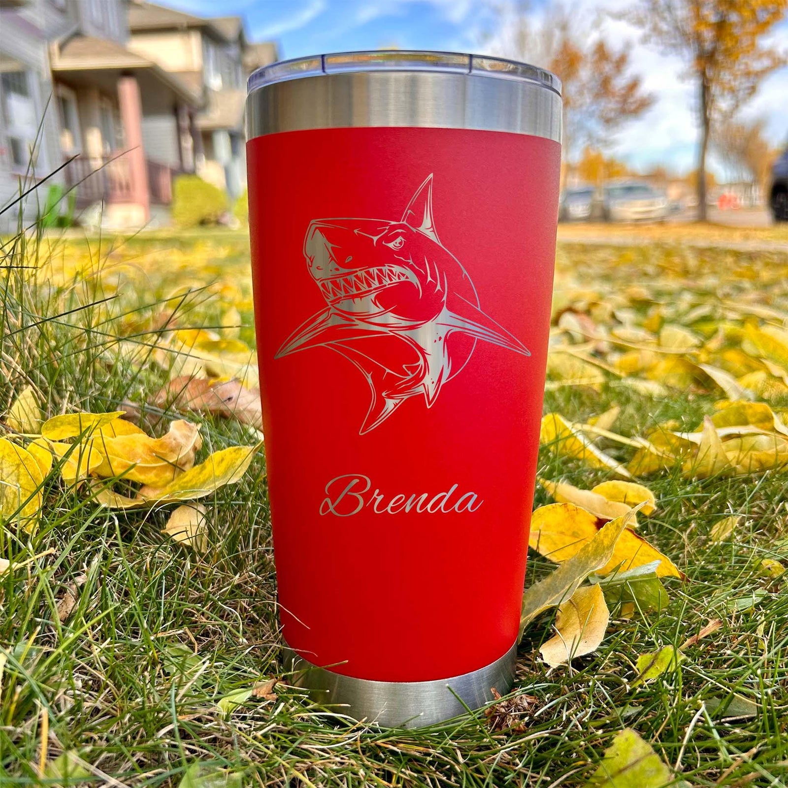 Shark 20oz Engraved Tumbler – Stainless Steel, Shark Design #1