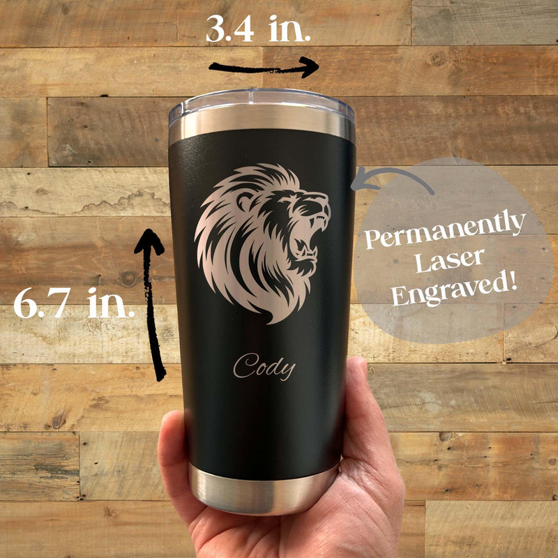 Lion 20oz Engraved Tumbler – Stainless Steel, Lion Design #2