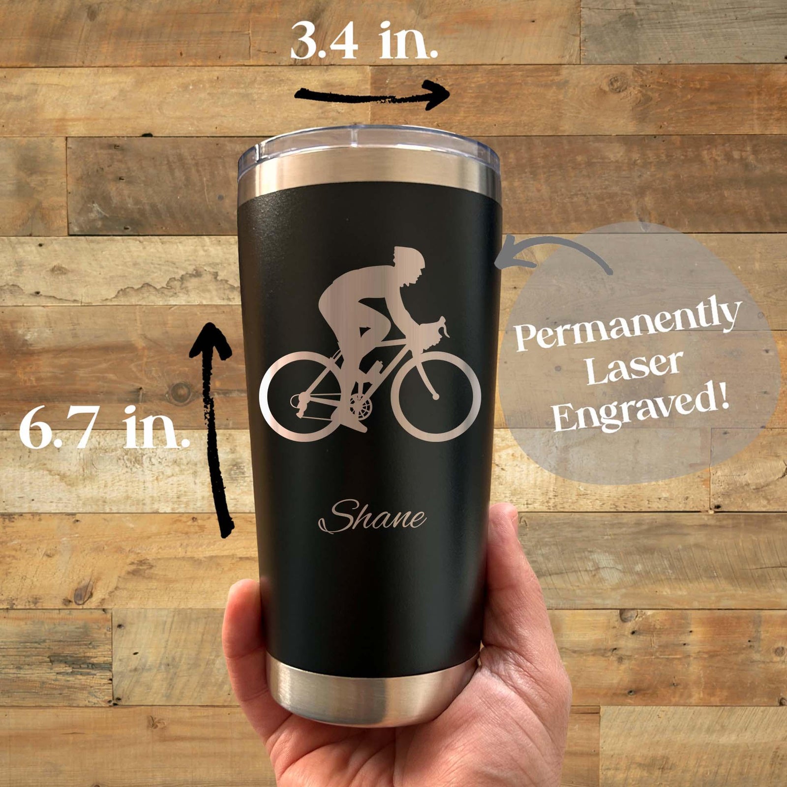 Cyclist 20oz Engraved Tumbler – Stainless Steel, Bike Design #1